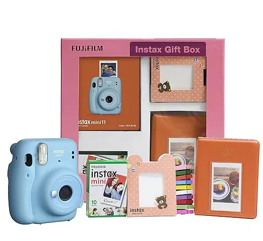 Fujifilm Instax Mini 11 Instant Camera (Sky Blue) Gift Box with 10 Shots (Seal Pack)
