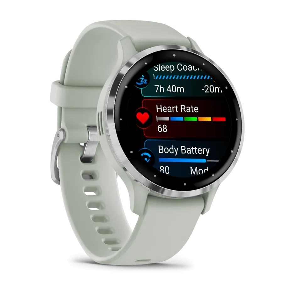Garmin Venu® 3S, Silver Stainless Steel Bezel with Sage Grey Case