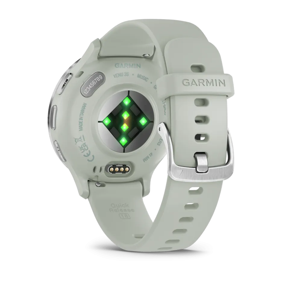 Garmin Venu® 3S, Silver Stainless Steel Bezel with Sage Grey Case