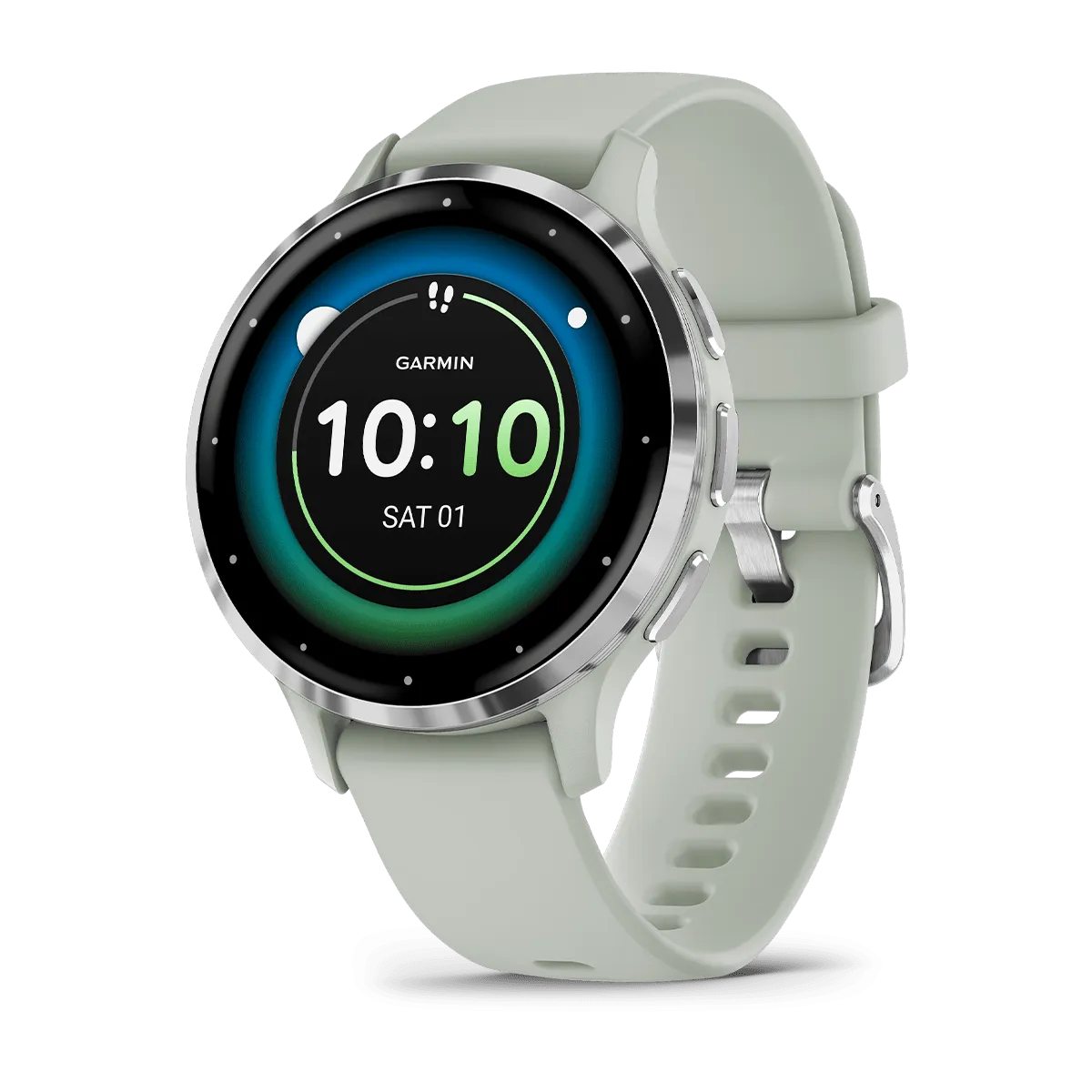 Garmin Venu® 3S, Silver Stainless Steel Bezel with Sage Grey Case