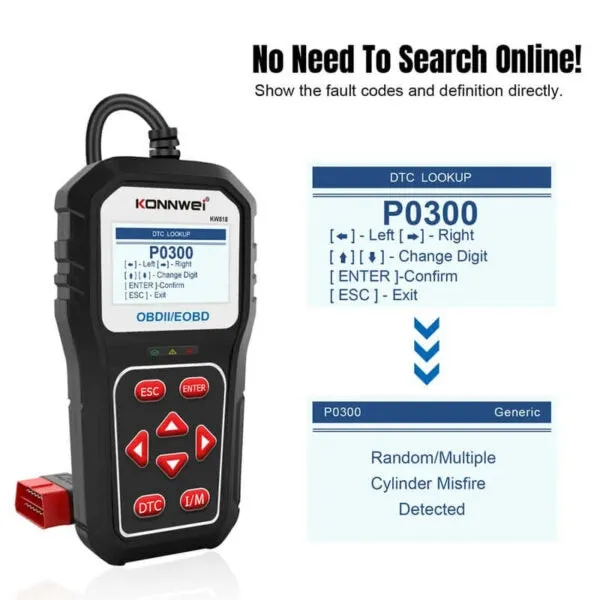 GT-KW818 - Konnwei Car Diagnostics Scanner OBD2 Petrol & Diesel