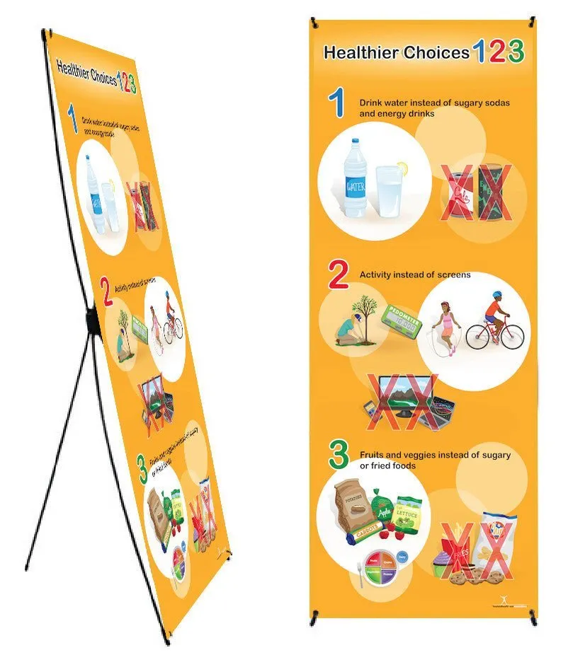 Healthier Choices 123 Banner Stand 24" X 67" - Health Fair Banner Featuring Choose MyPlate 24" X 67"