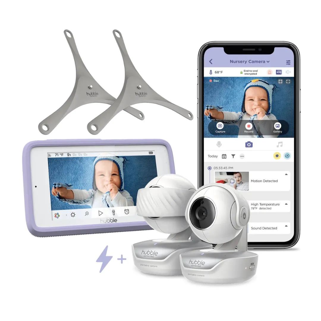 Hubble Nursery Pal Deluxe Twin 5" Smart HD Wi-Fi Video Baby Monitor - White
