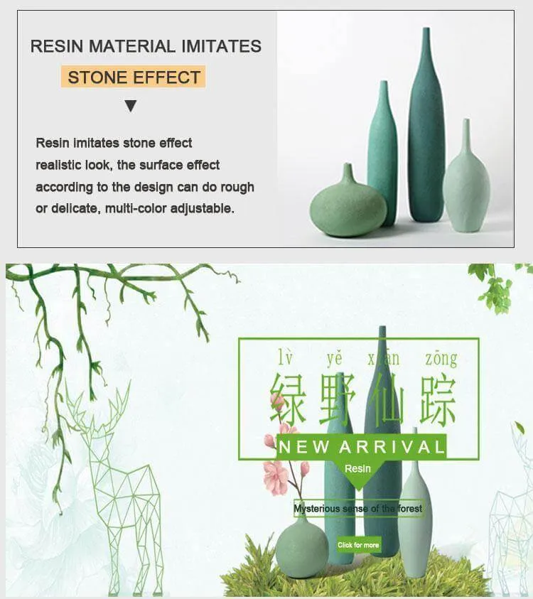 Interior Green Resin Flower Stone Vase for Home Decoration