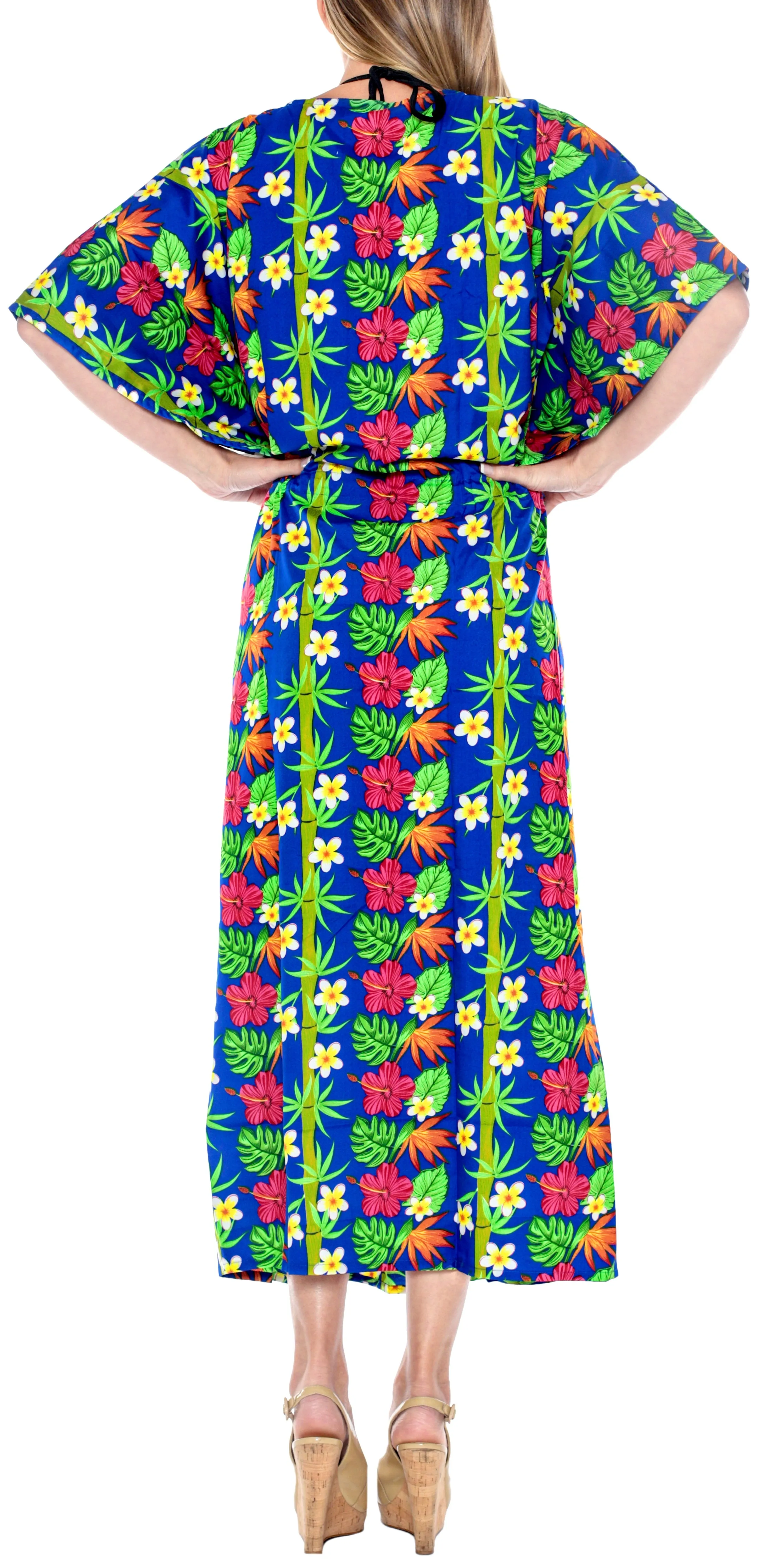 LA LEELA Lounge Caftan Likre Printed Beach Night Sleep Maternity Cover up Dress Casual Swimwear Kaftan Floral printed Blue