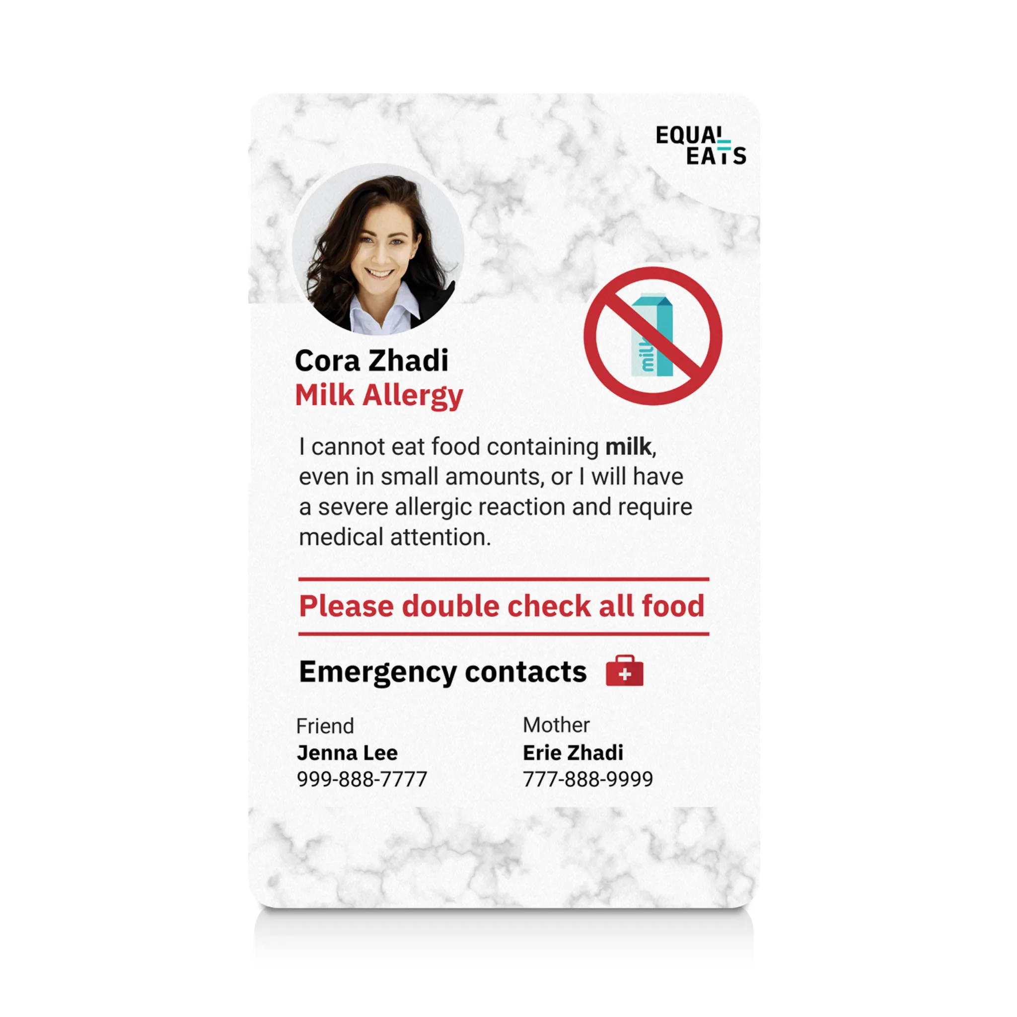 Milk Allergy ID Card