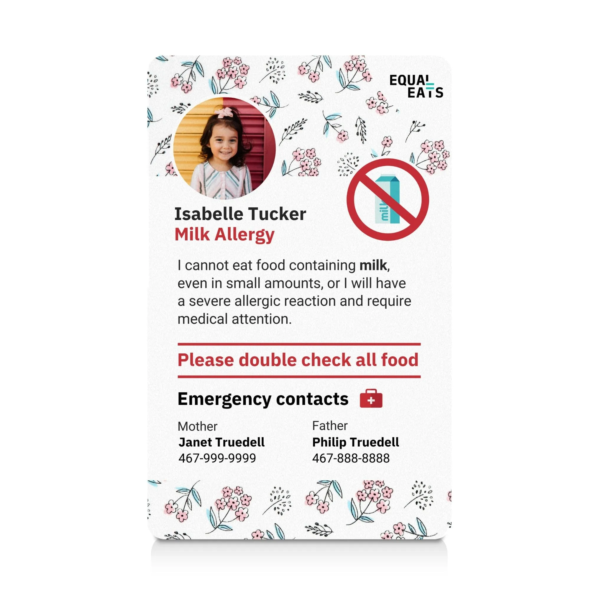Milk Allergy ID Card