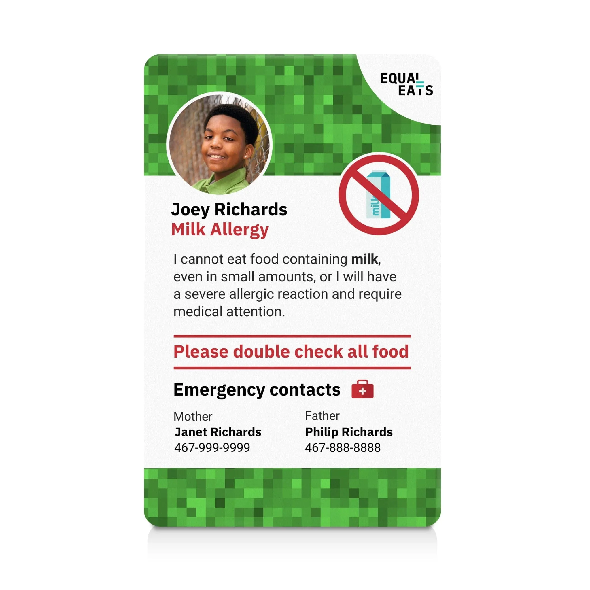 Milk Allergy ID Card