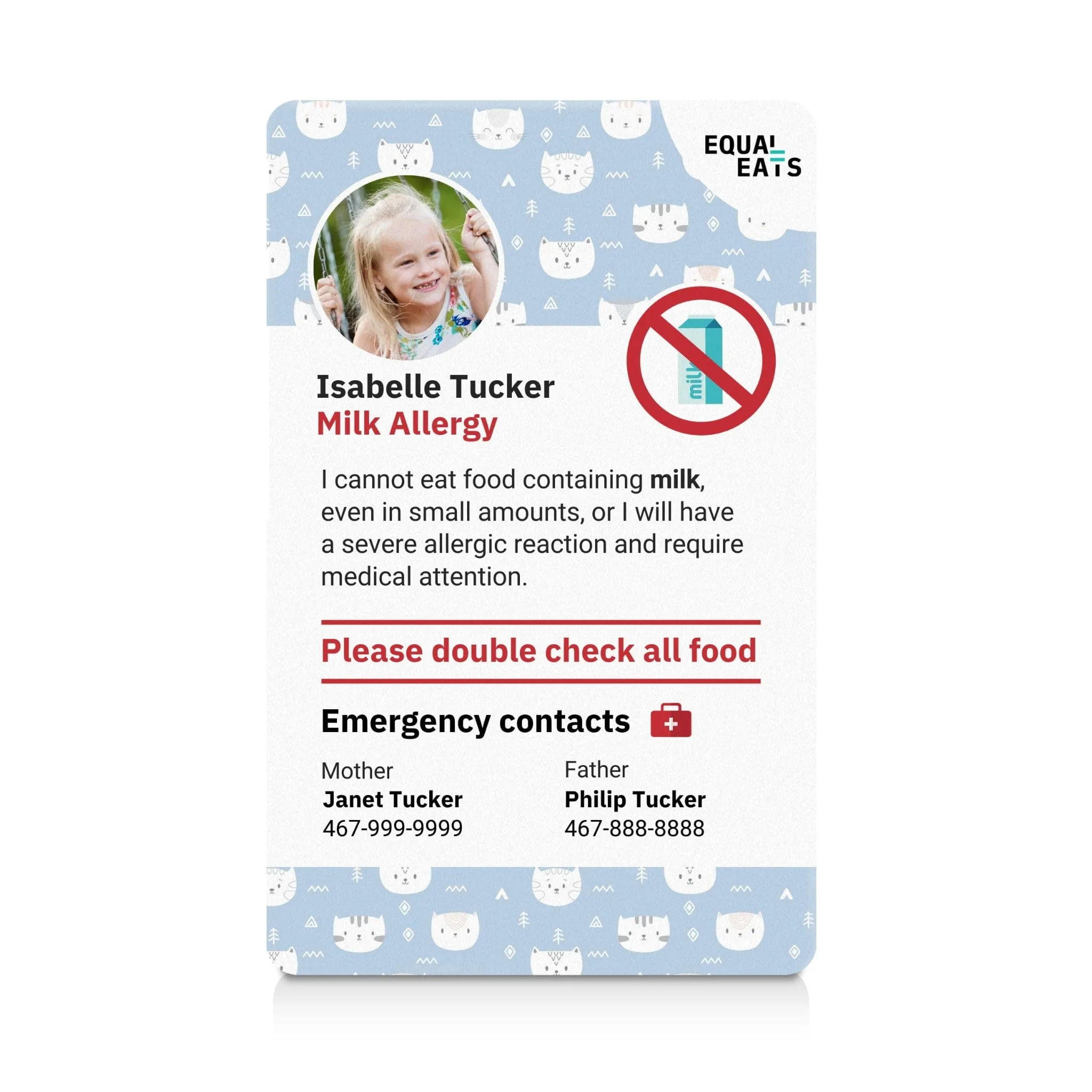 Milk Allergy ID Card