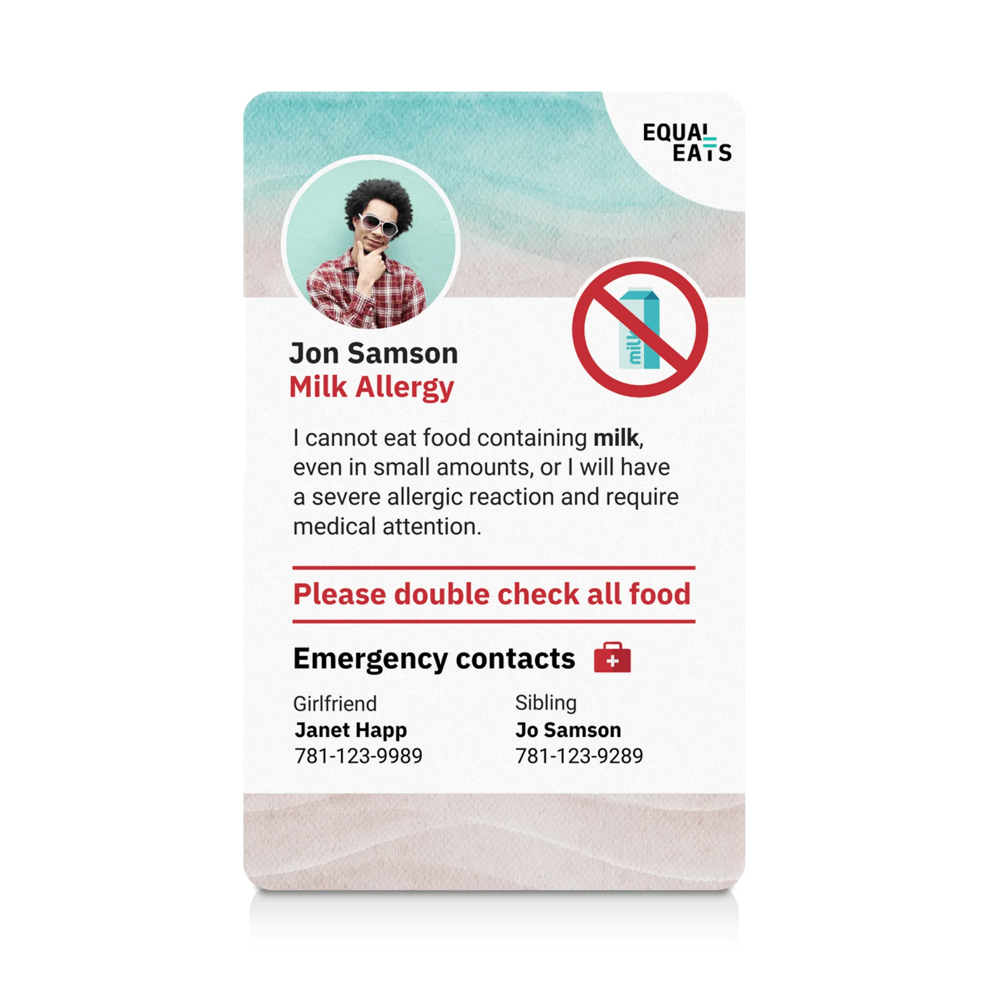 Milk Allergy ID Card