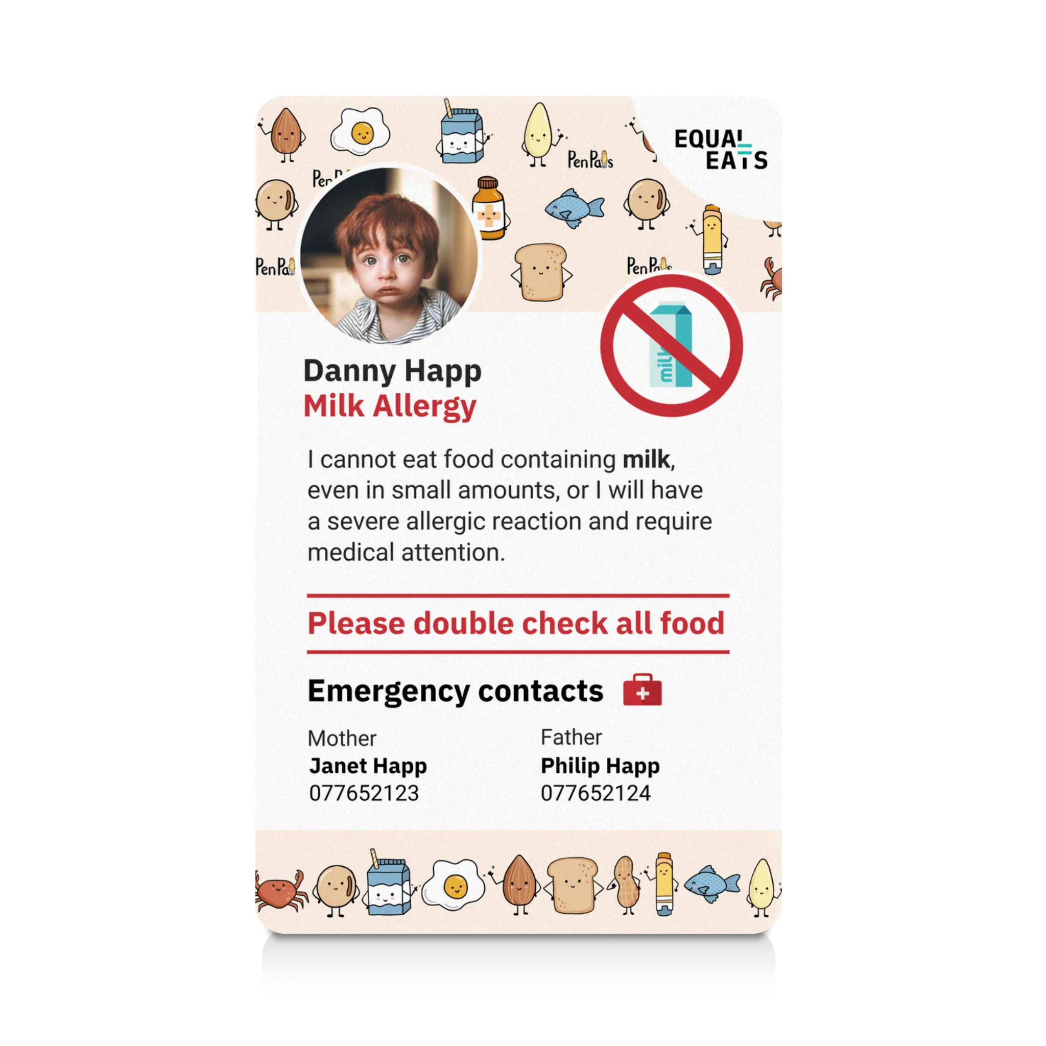 Milk Allergy ID Card
