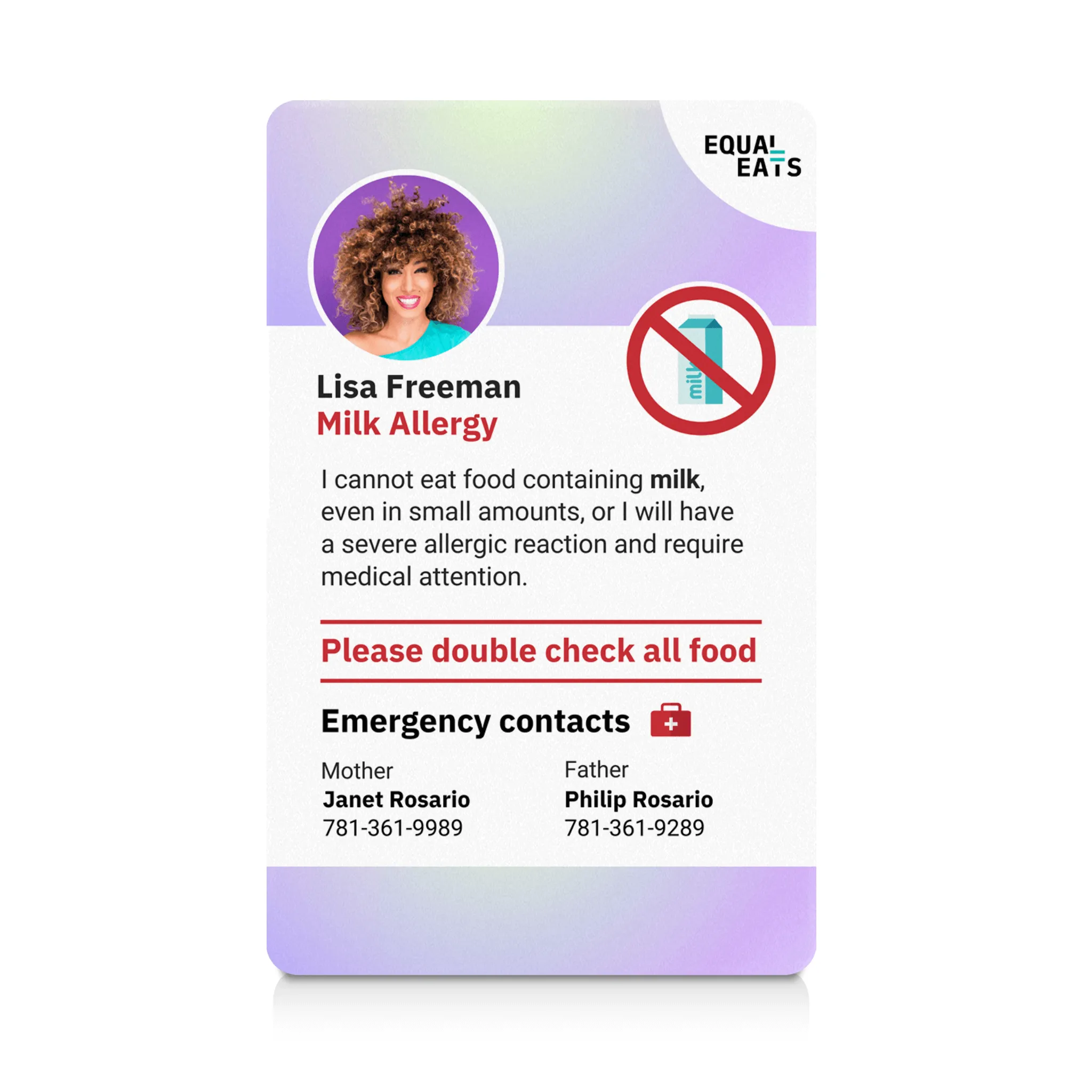 Milk Allergy ID Card