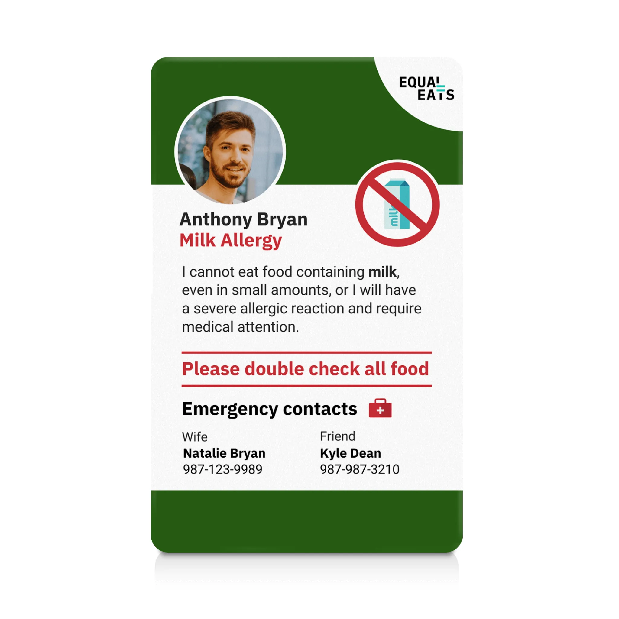 Milk Allergy ID Card