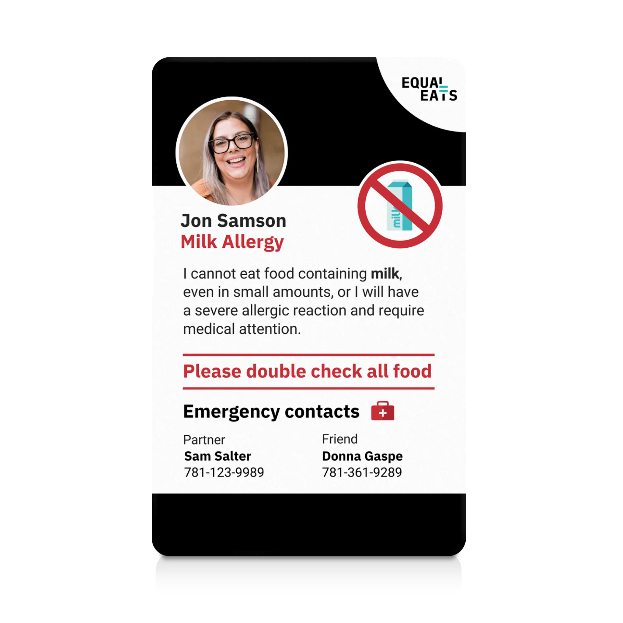 Milk Allergy ID Card
