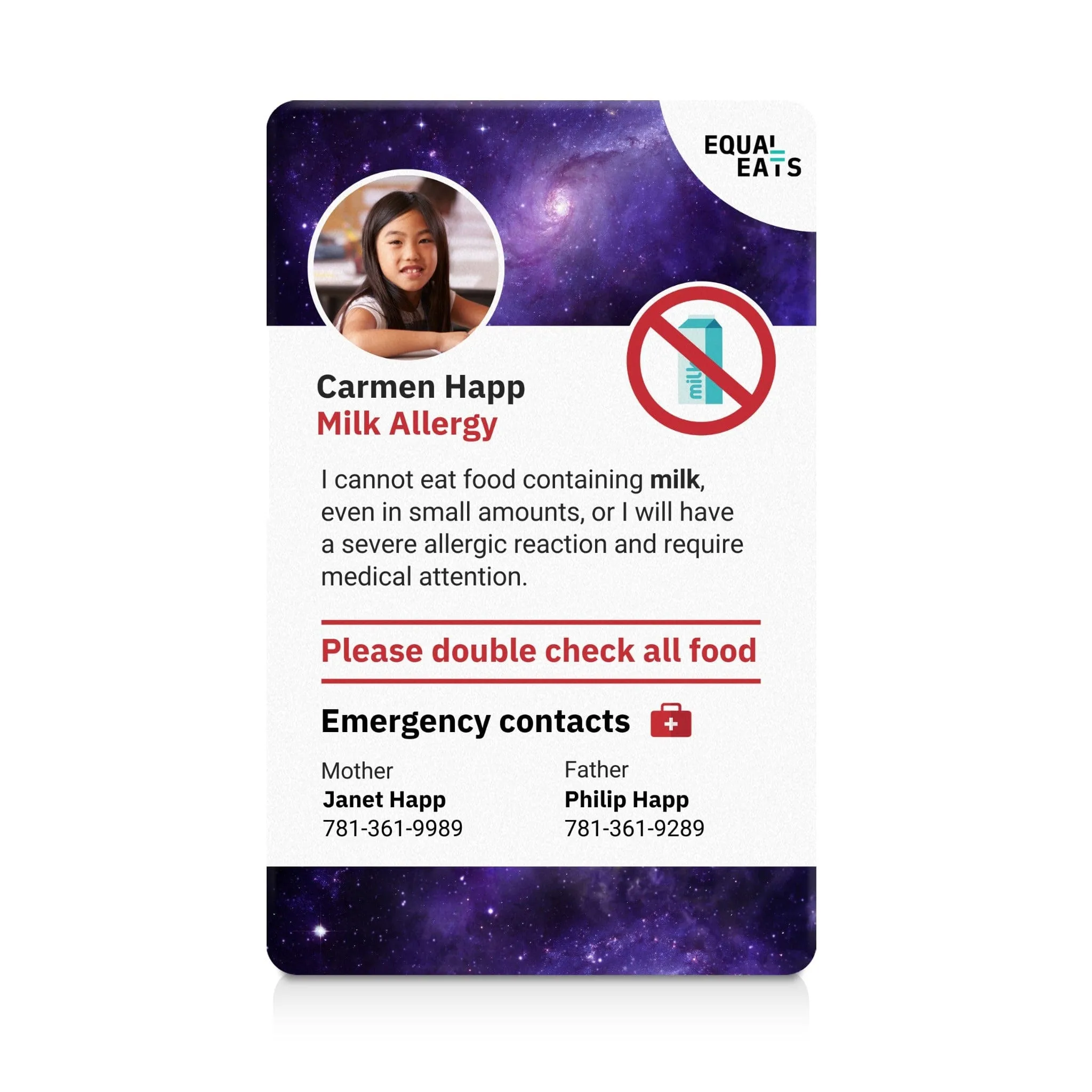 Milk Allergy ID Card