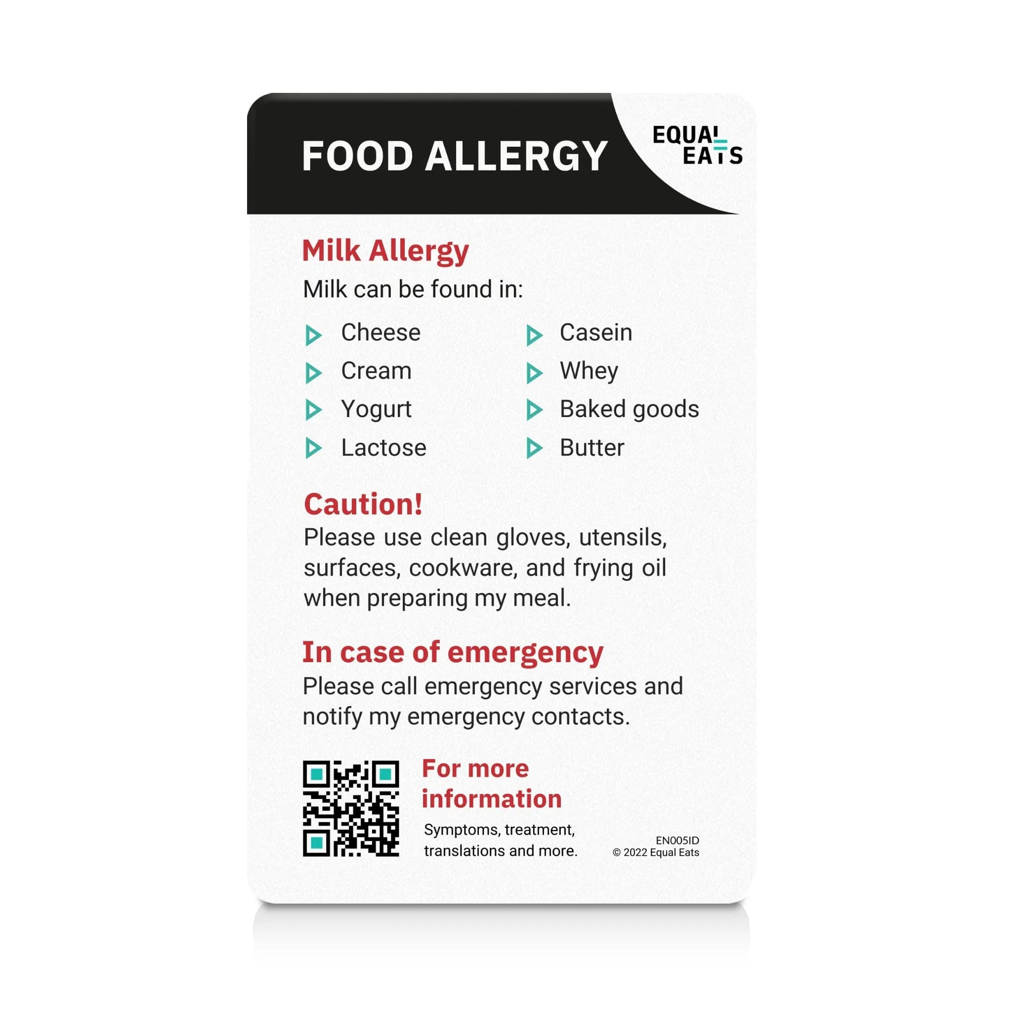Milk Allergy ID Card