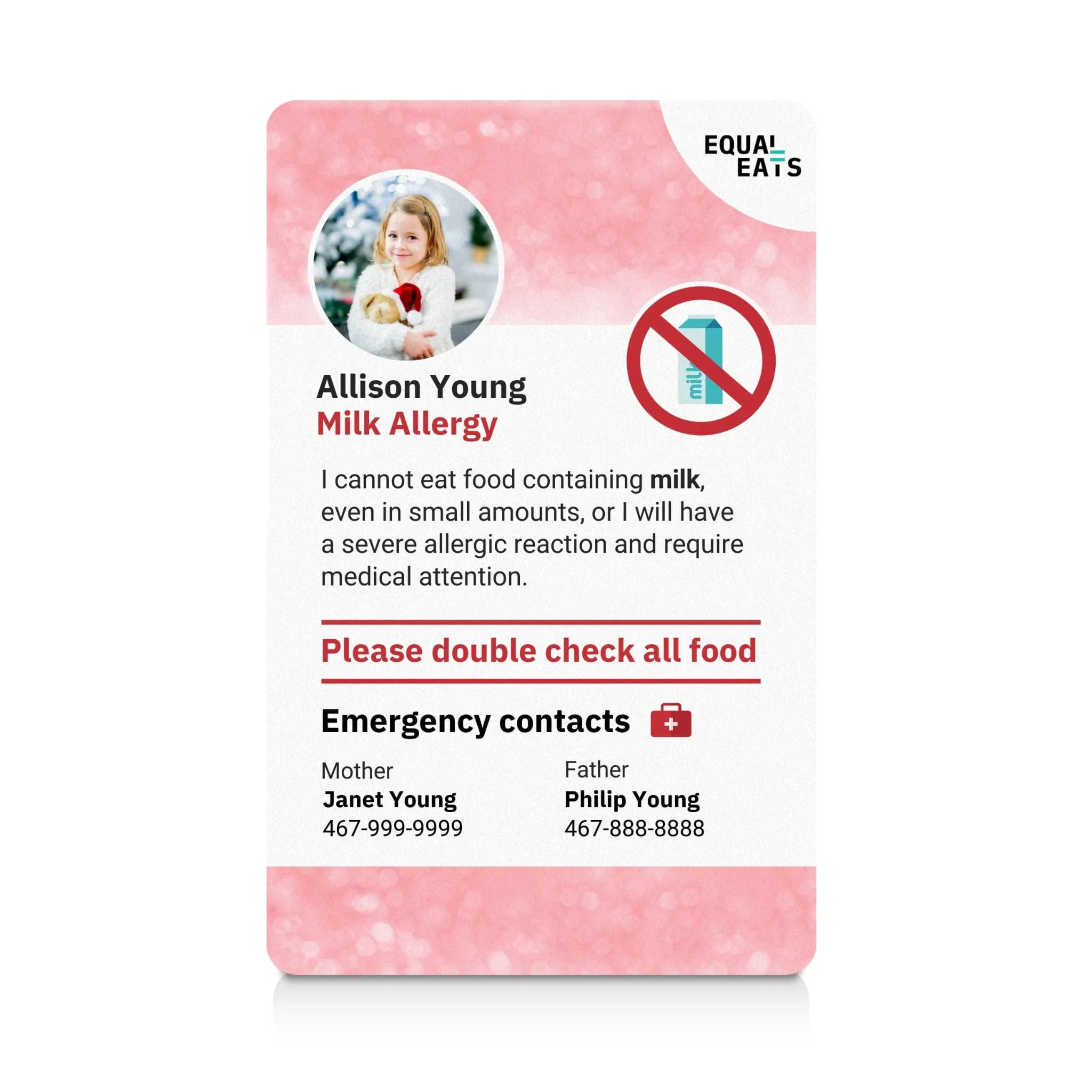 Milk Allergy ID Card
