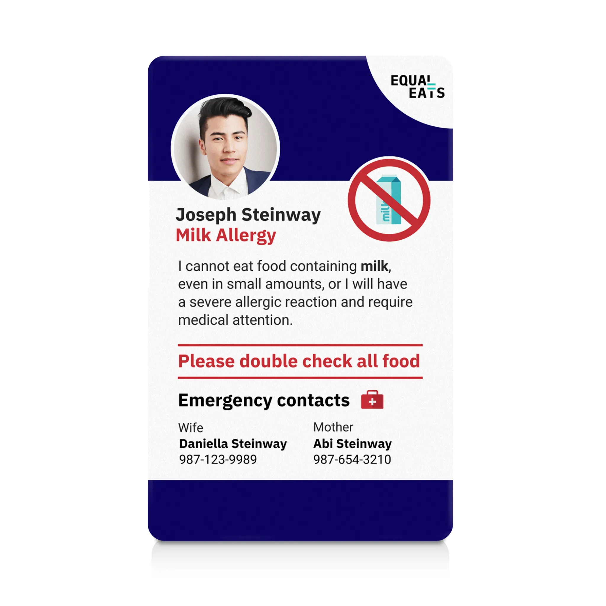 Milk Allergy ID Card
