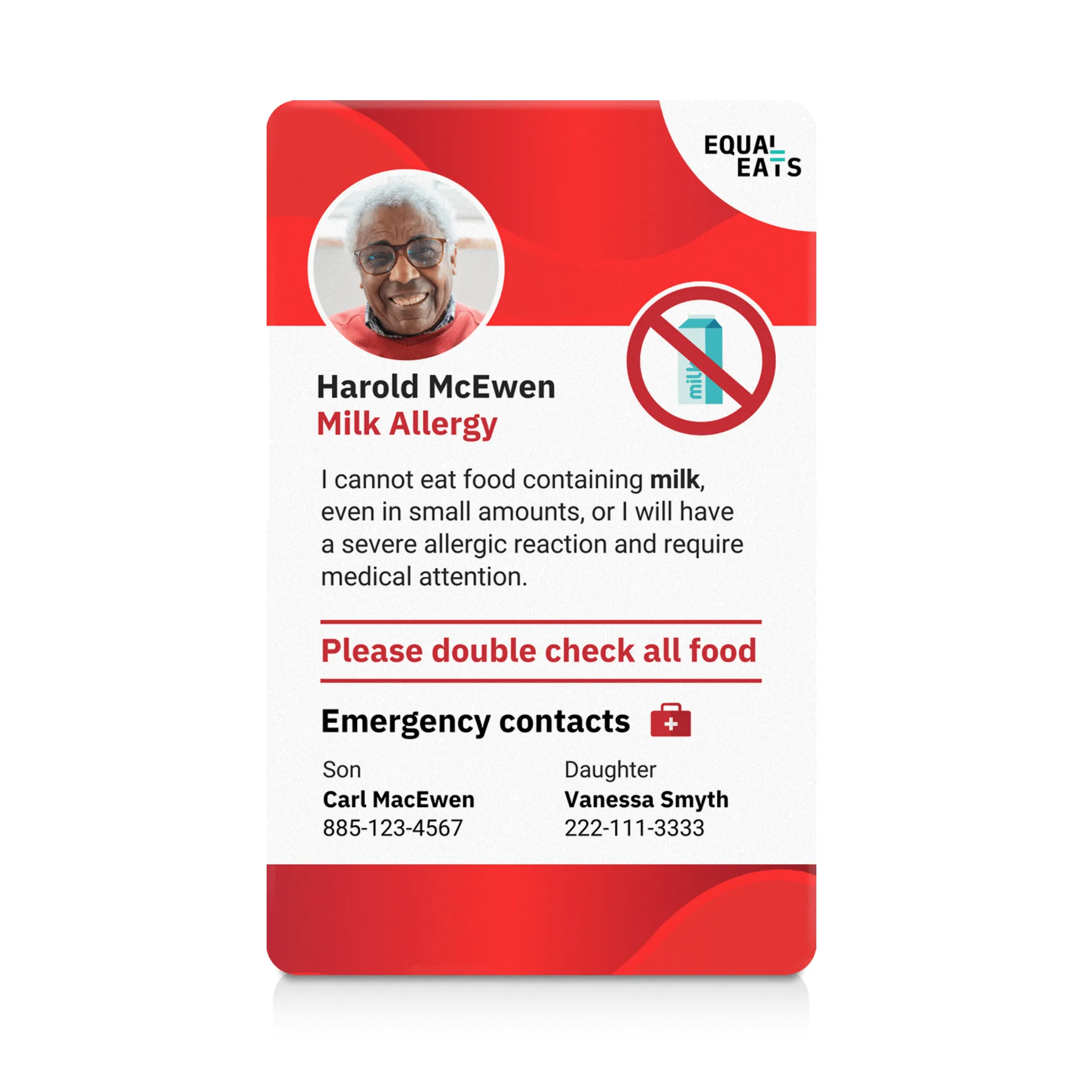 Milk Allergy ID Card