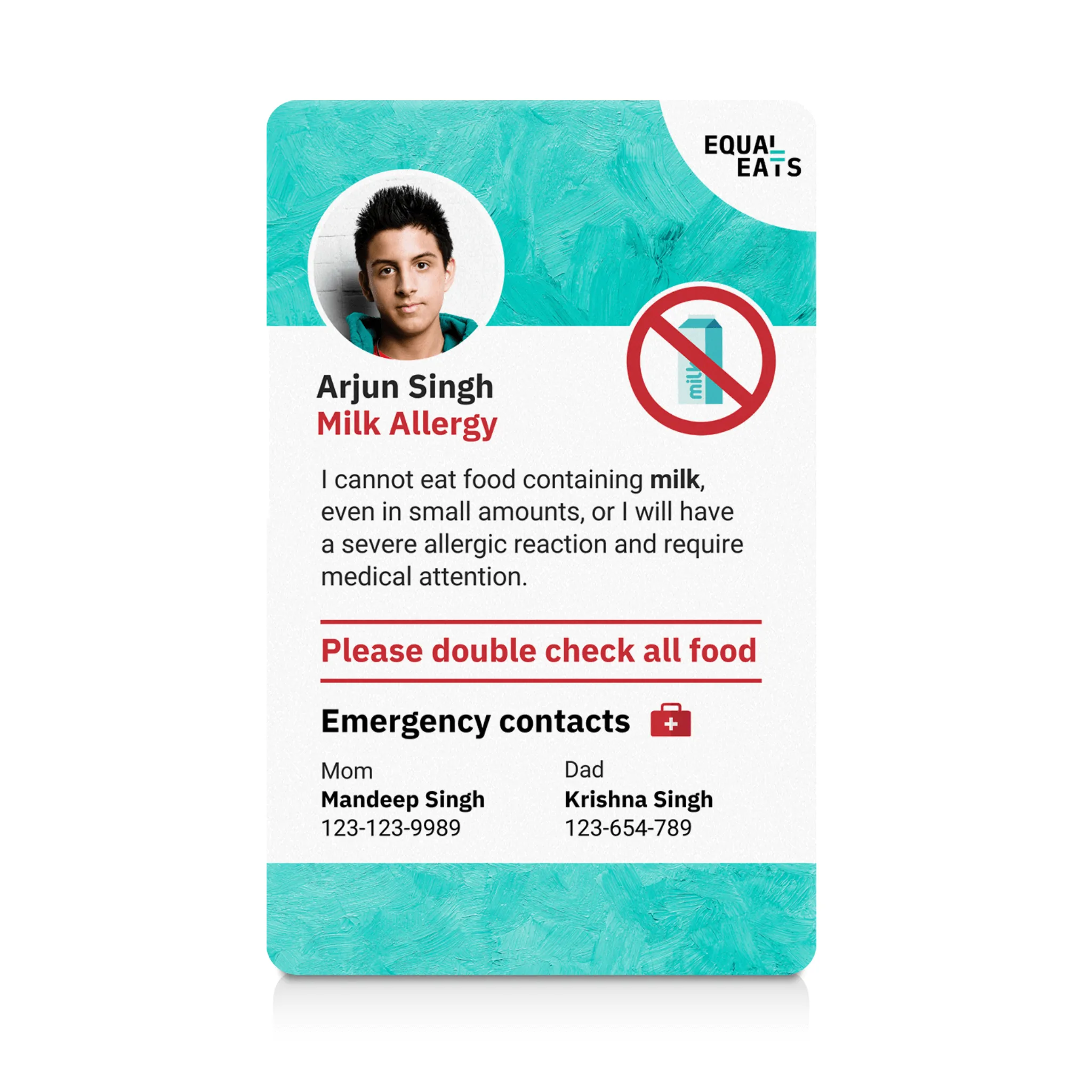 Milk Allergy ID Card