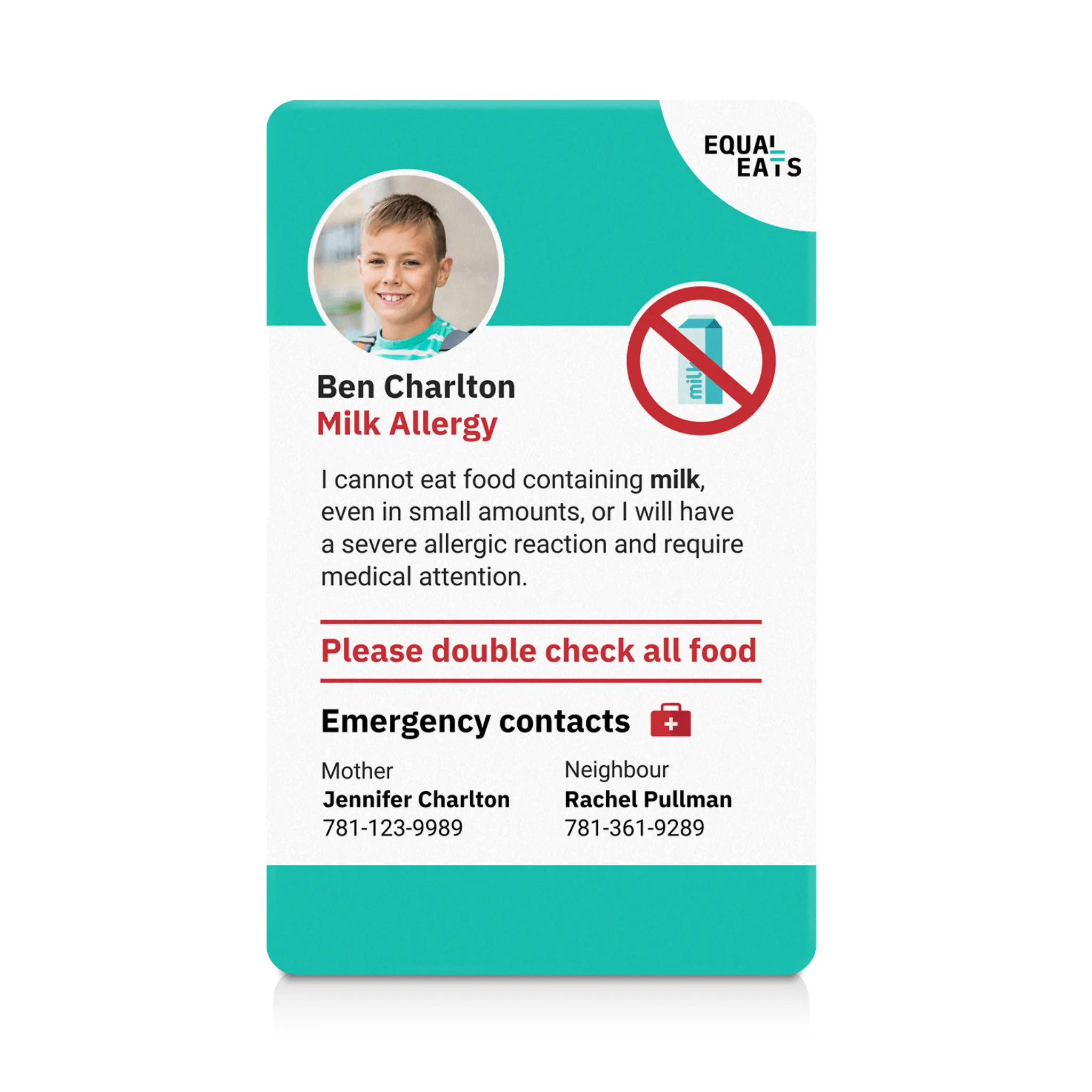 Milk Allergy ID Card