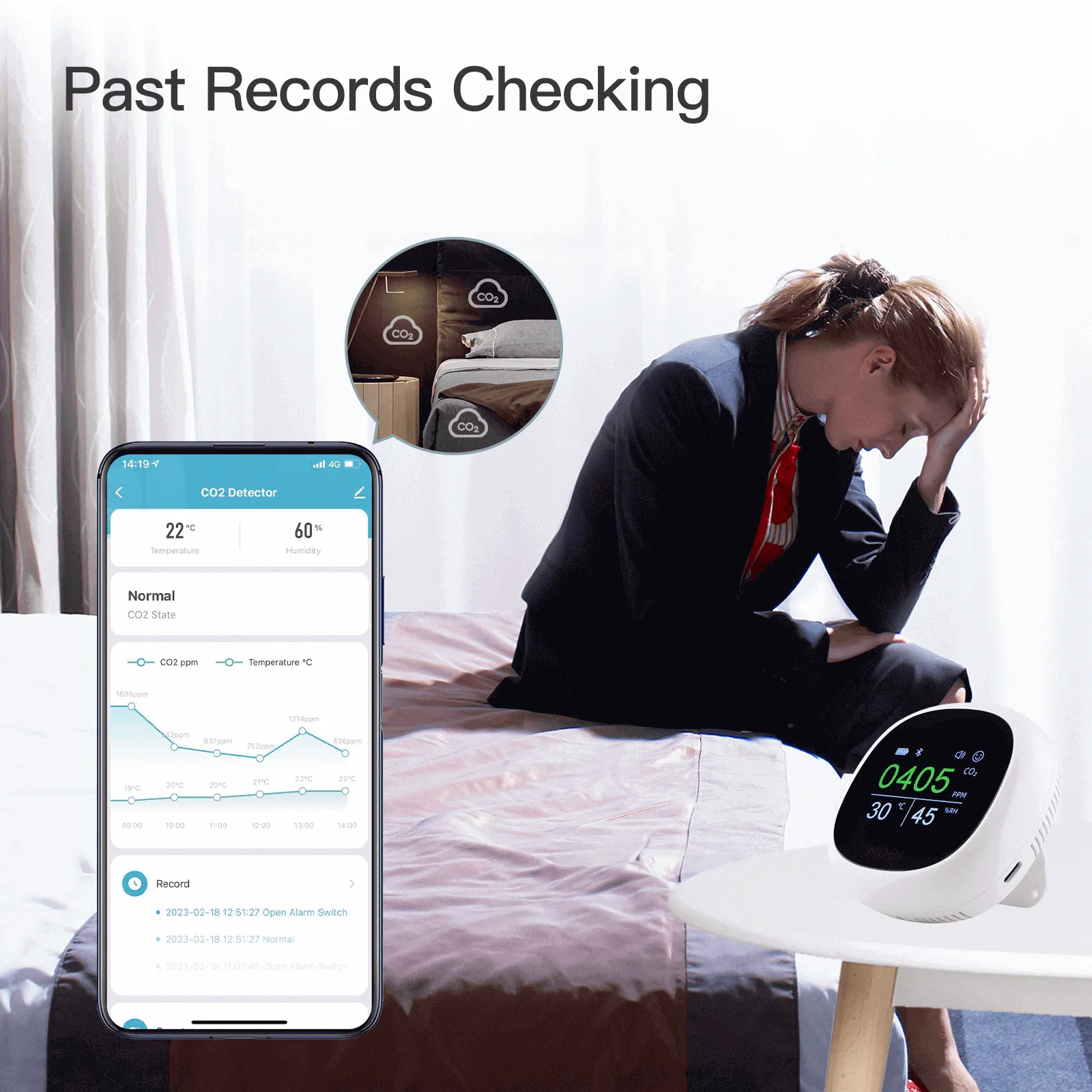 MOES Bluetooth Smart Carbon Dioxide Tester Portable CO2 Temp Humi Air Quality Monitor
