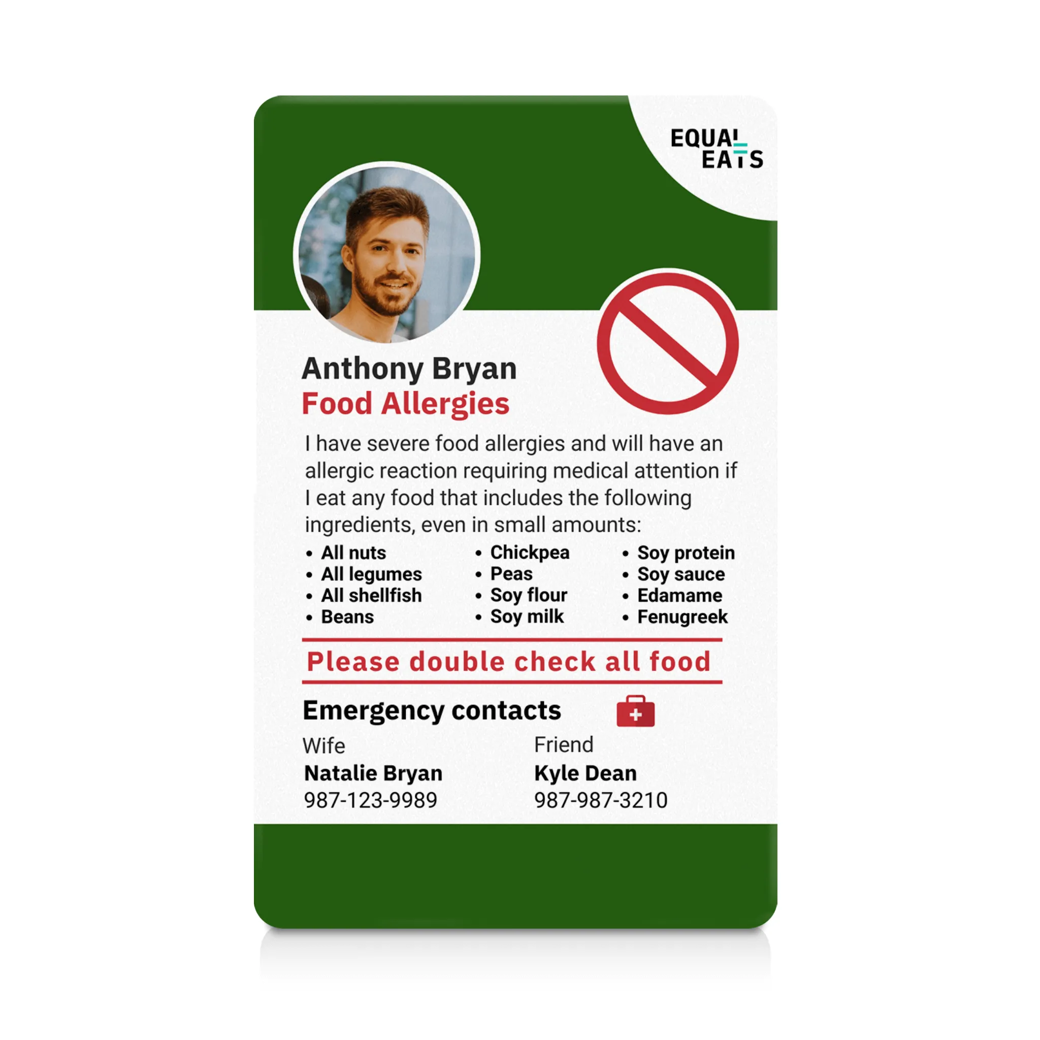 Multiple Food Allergy ID Card