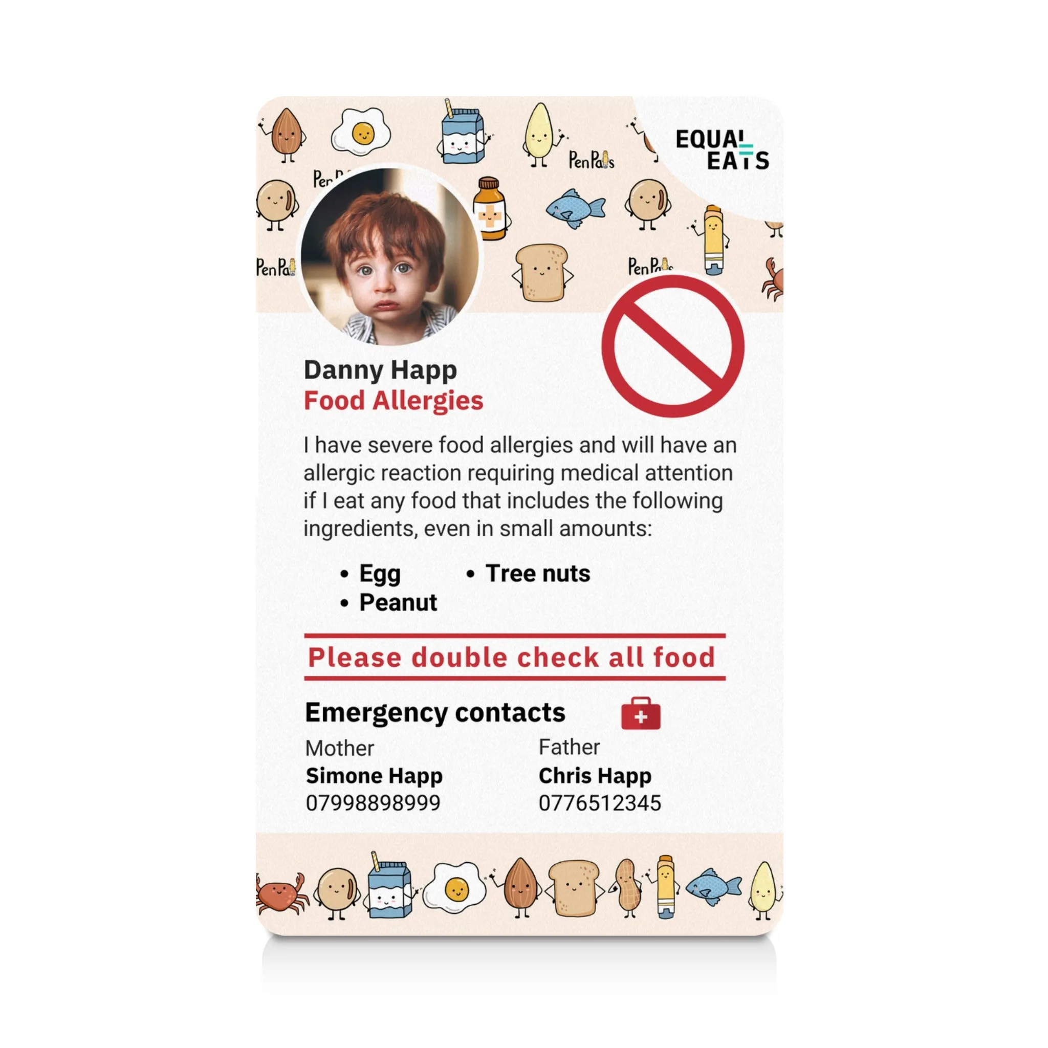 Multiple Food Allergy ID Card