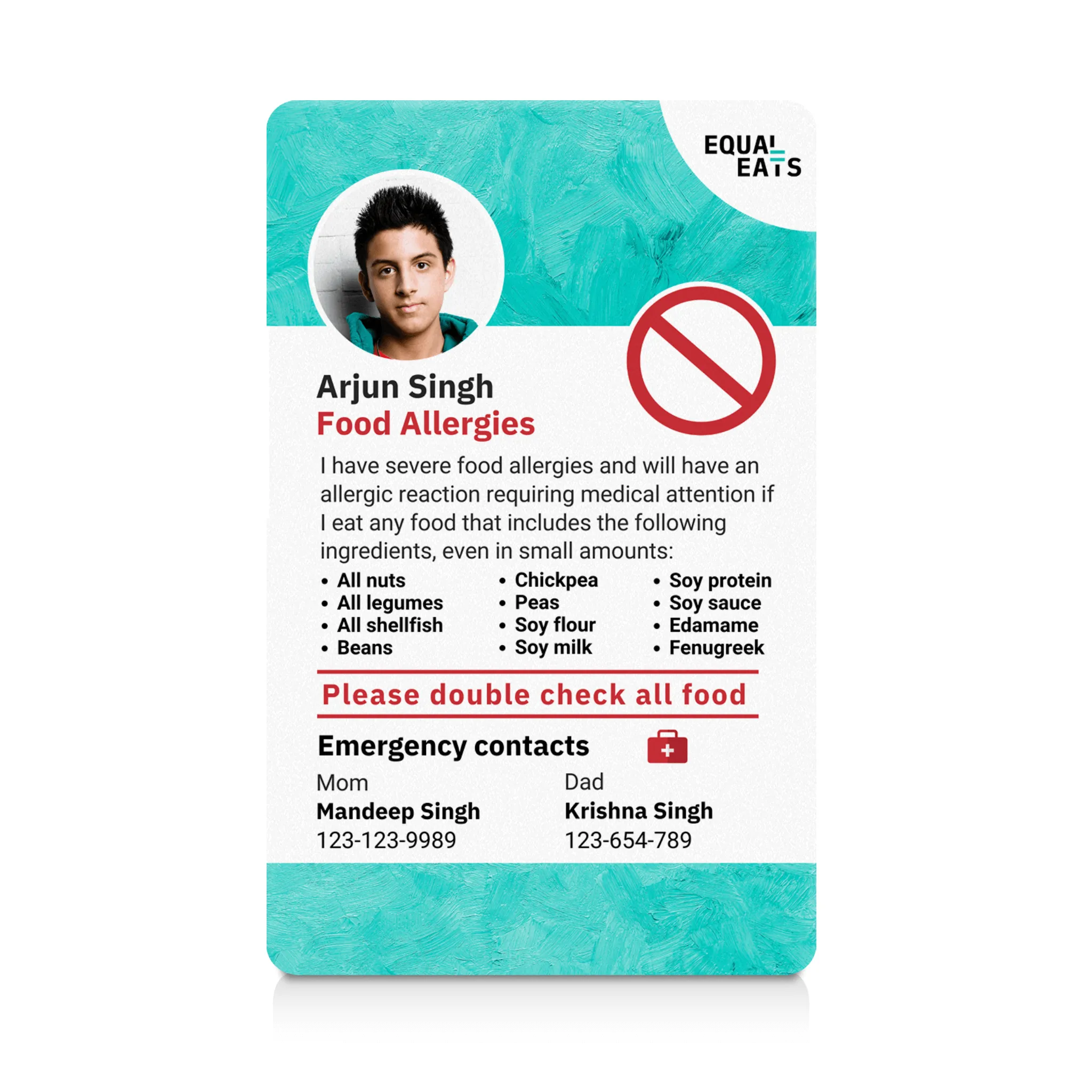 Multiple Food Allergy ID Card