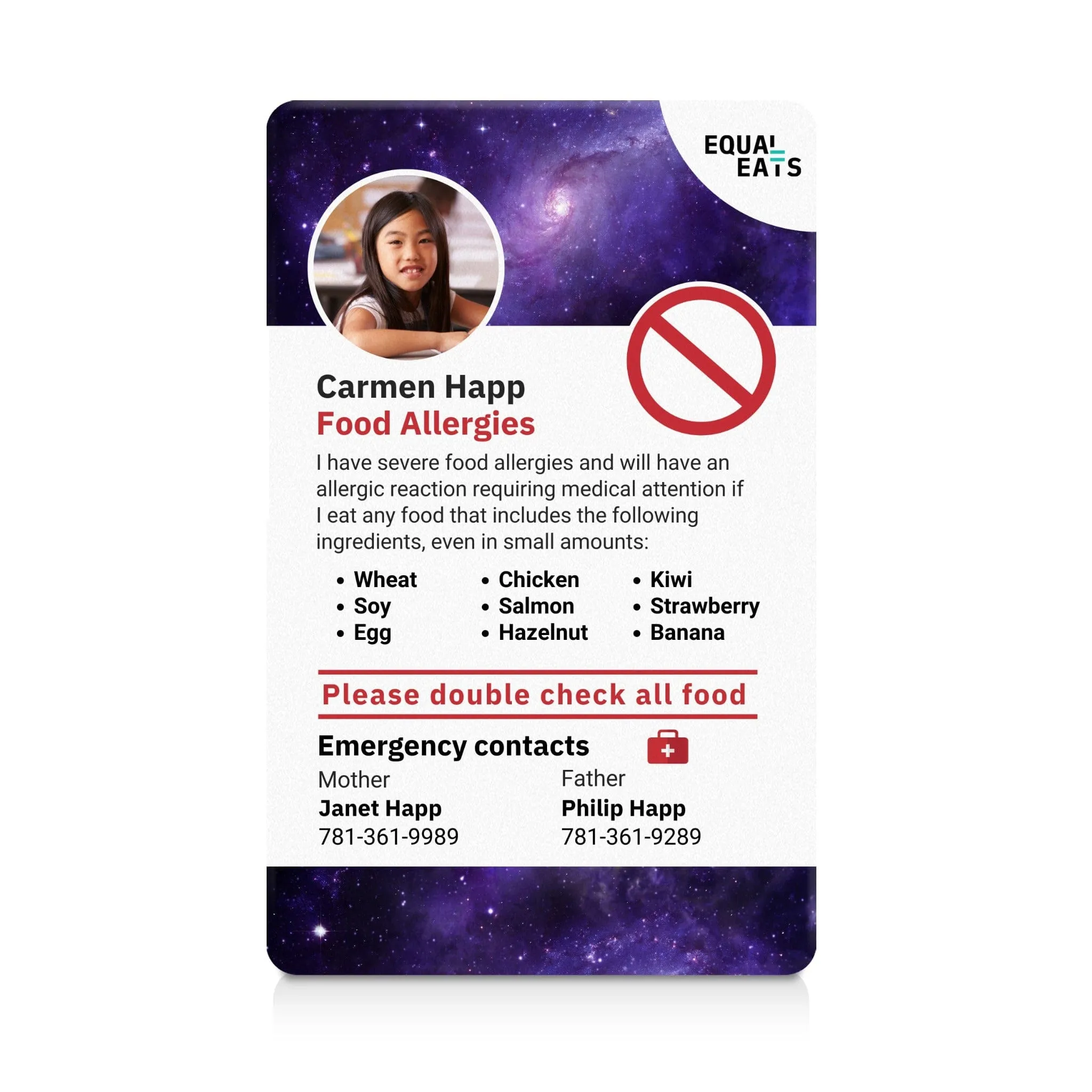 Multiple Food Allergy ID Card