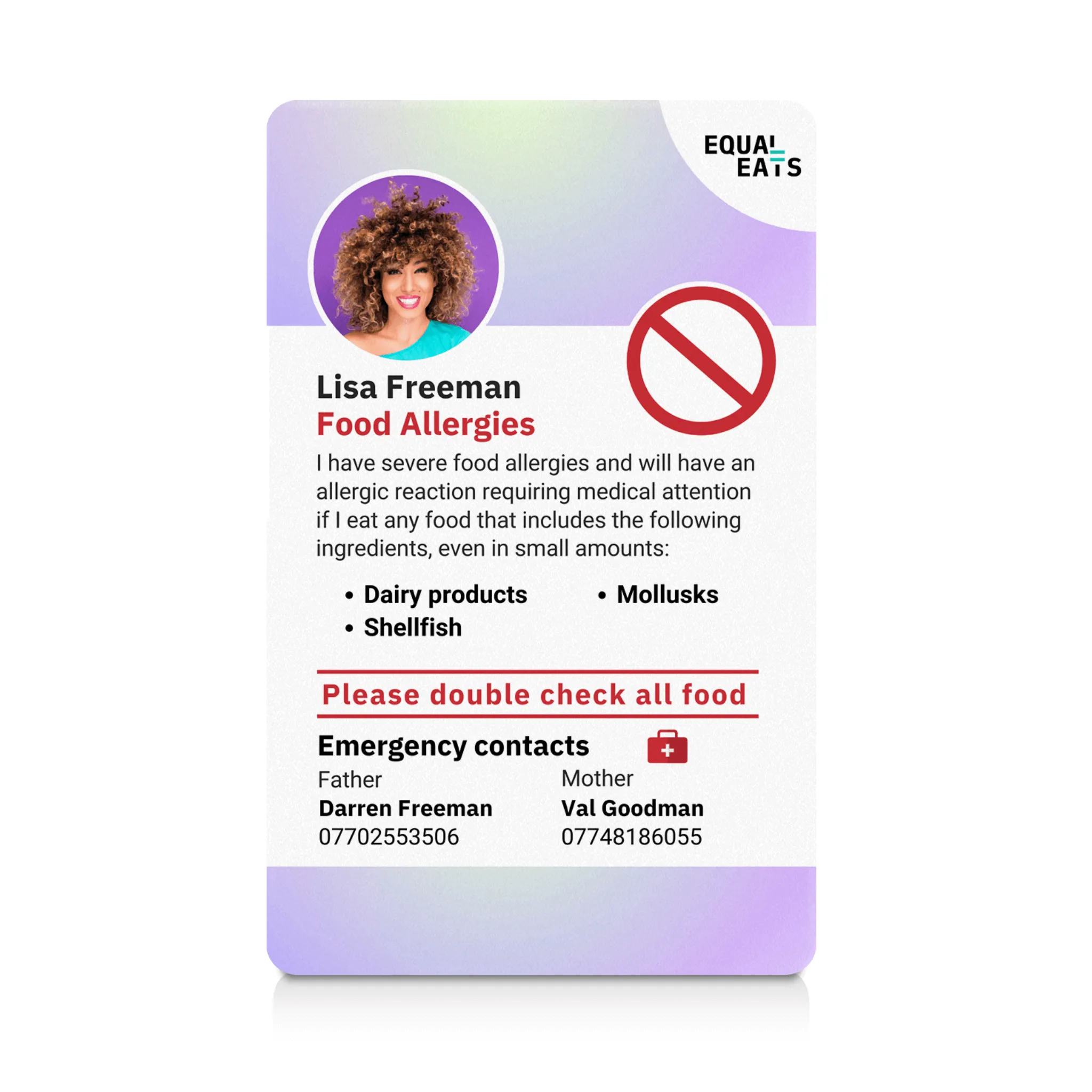 Multiple Food Allergy ID Card