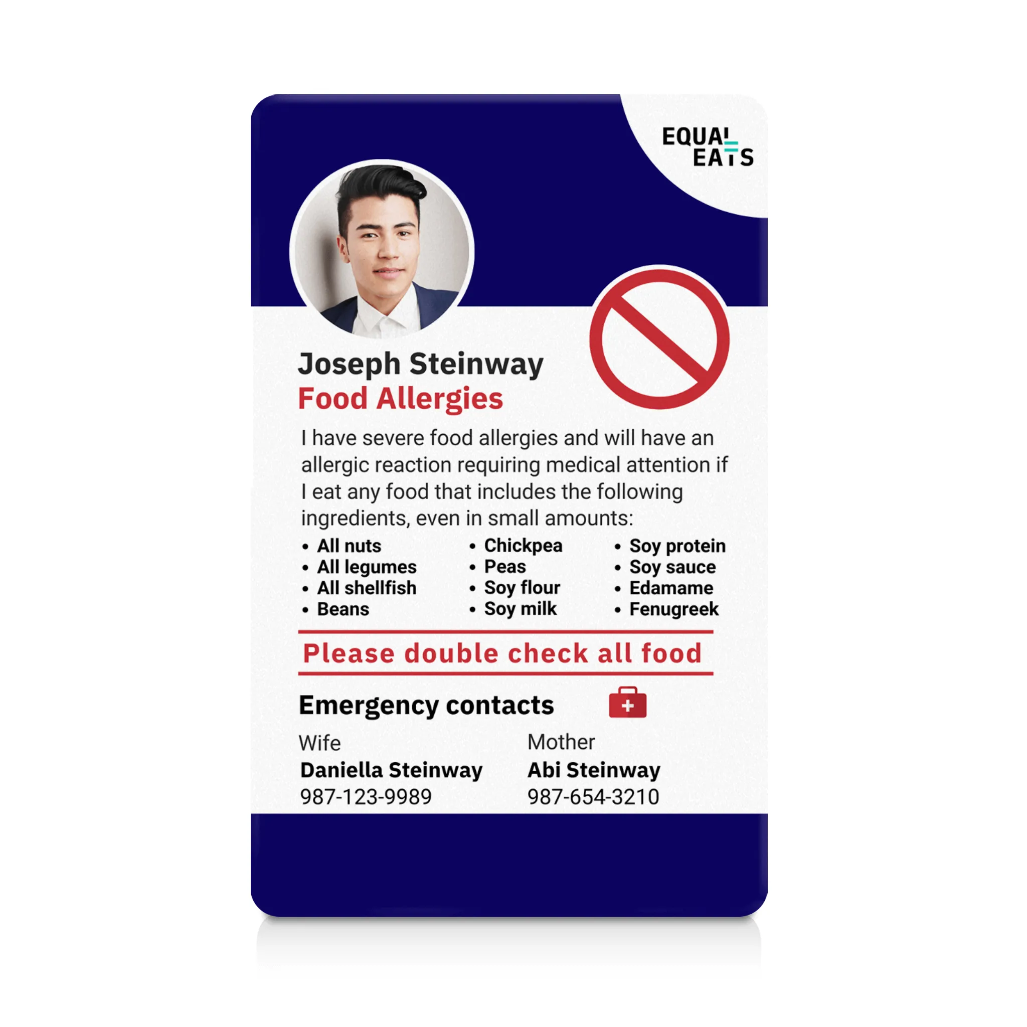 Multiple Food Allergy ID Card