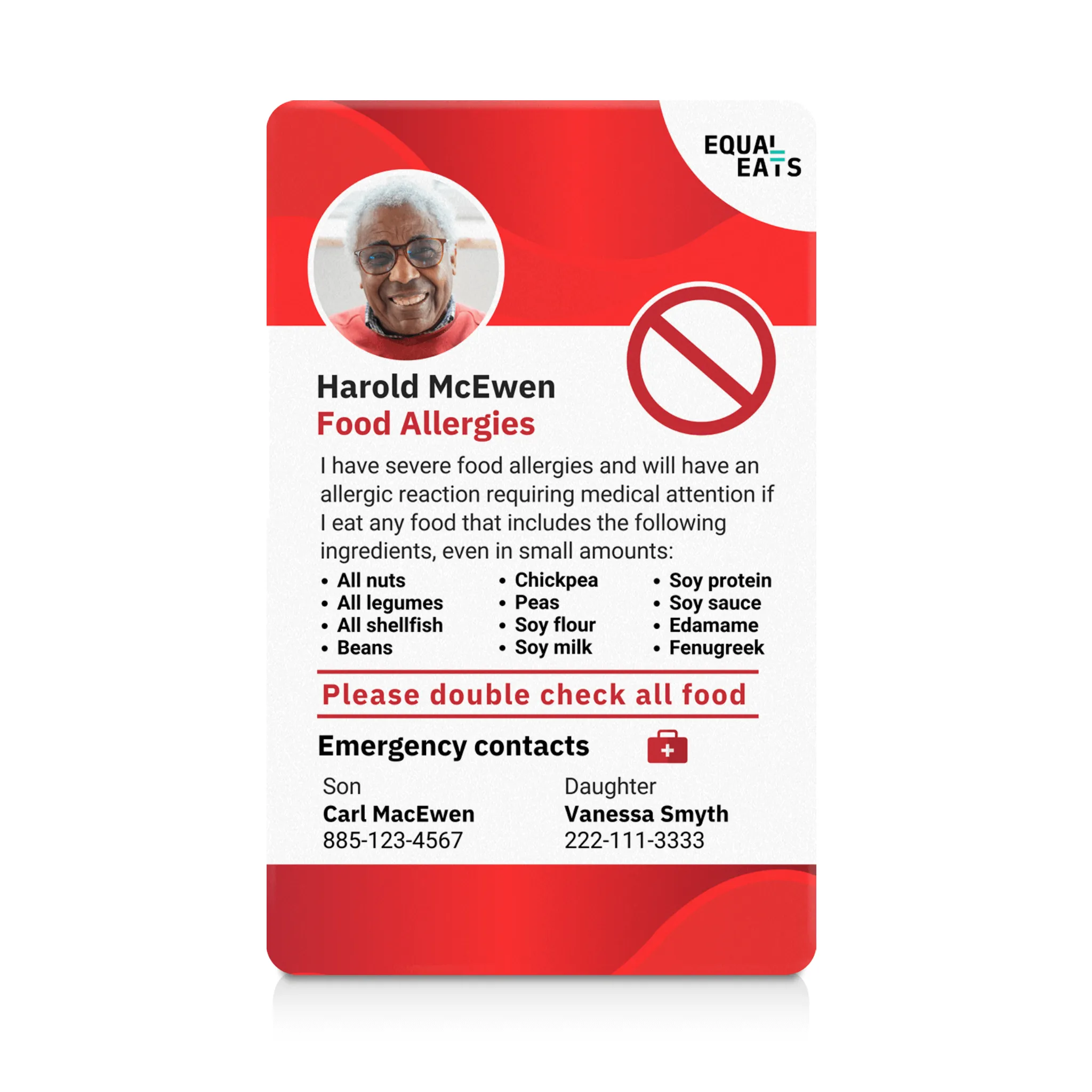 Multiple Food Allergy ID Card