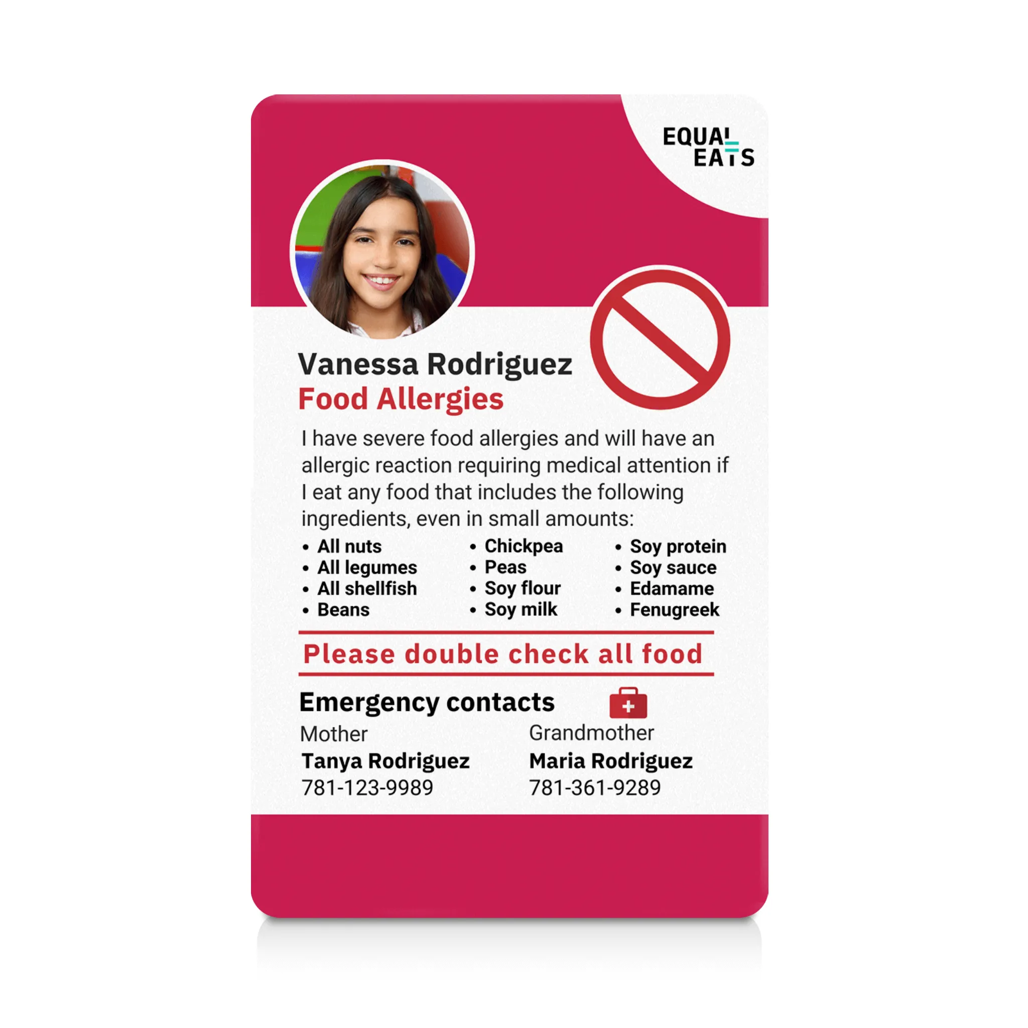 Multiple Food Allergy ID Card