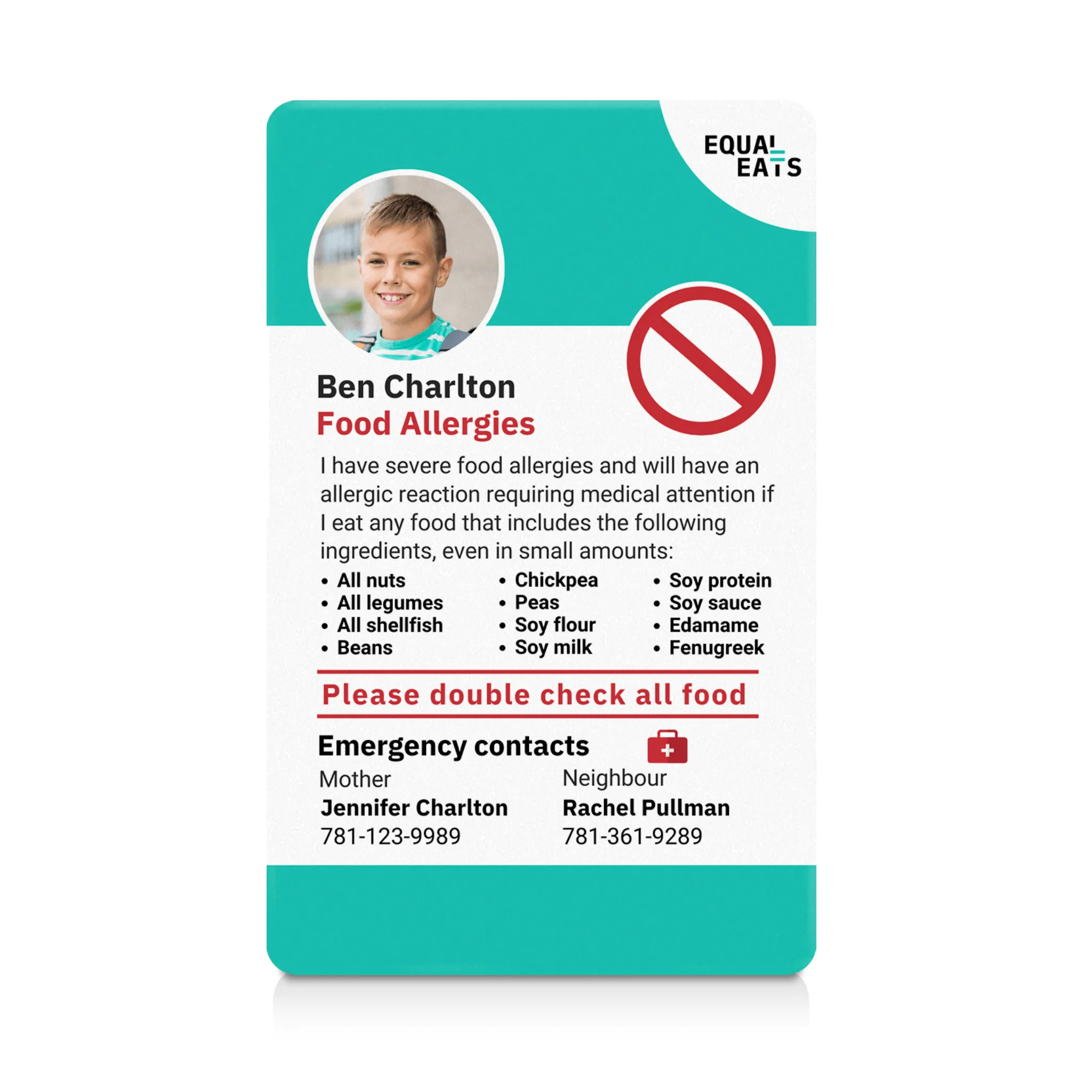 Multiple Food Allergy ID Card