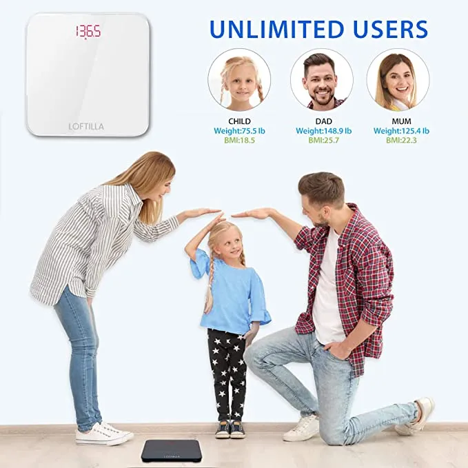 New in box! Loftilla Bathroom Smart Scale for Body Weight BMI Scale in White! 400 Lb Weight Capacity!