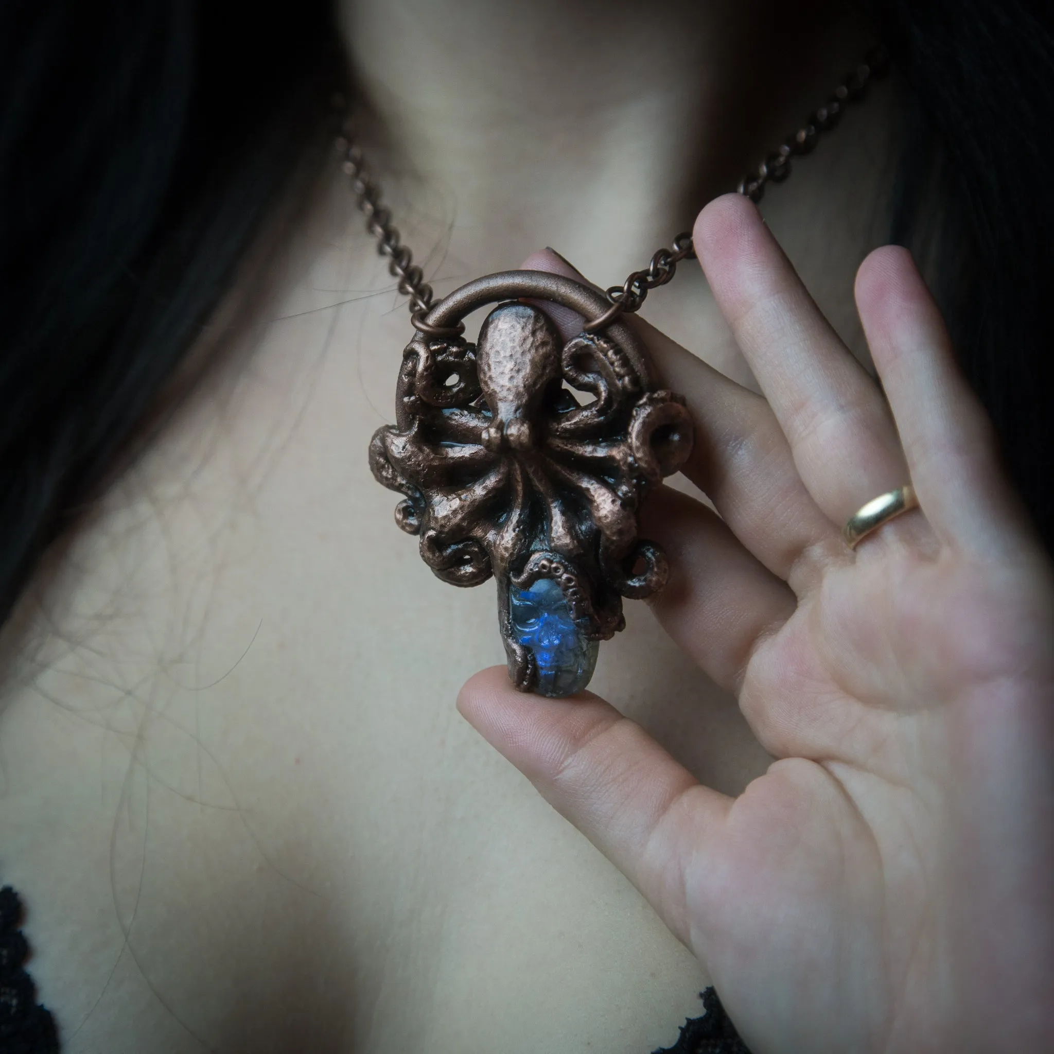 Octopus Pendant with Labradorite Skull