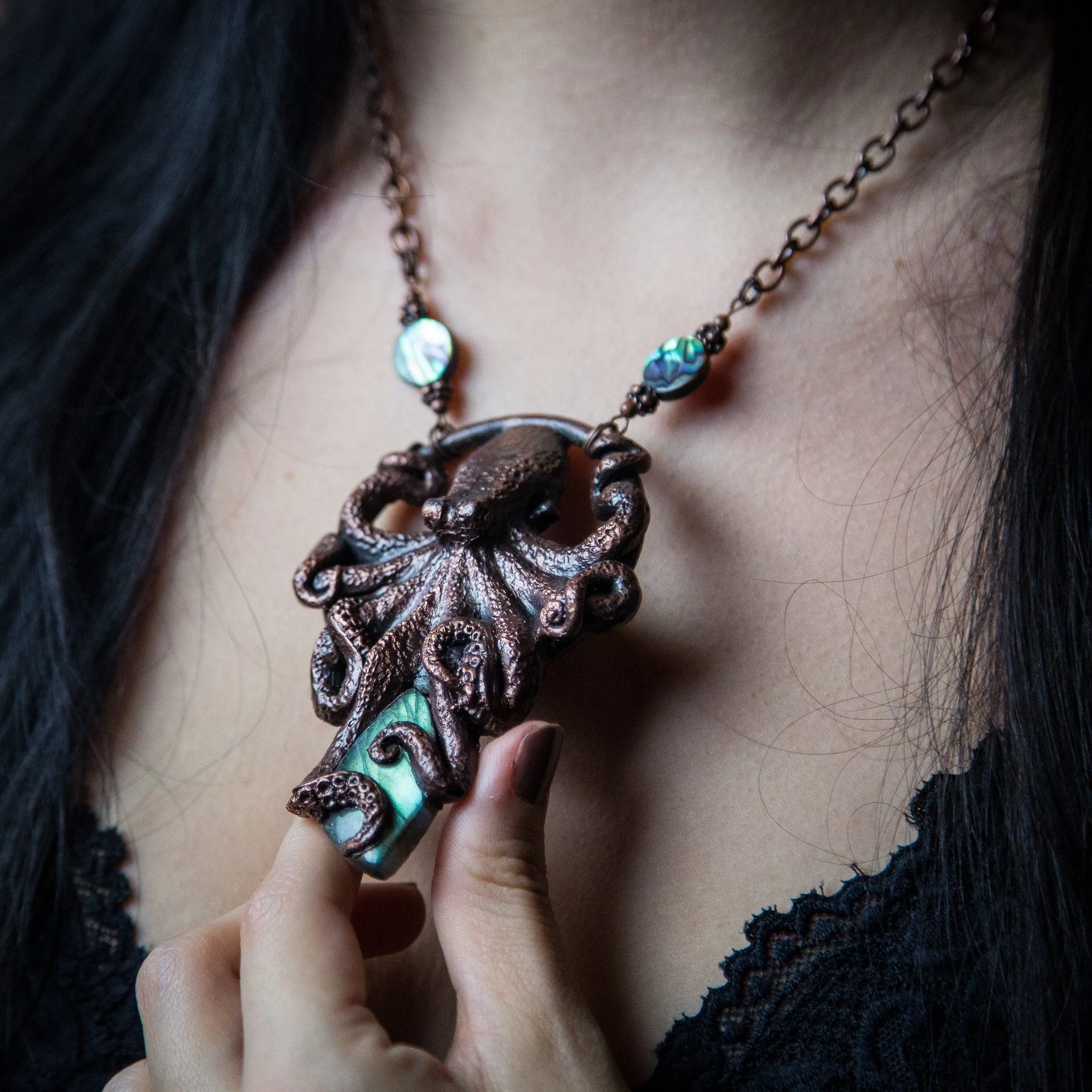 Octopus Pendant with Labradorite Stone