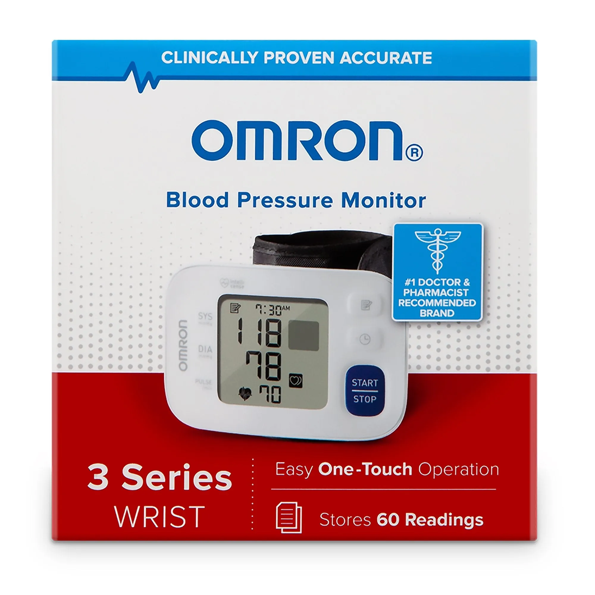 Omron 3 Series Digital Blood Pressure Wrist Unit, Automatic Inflation, Adult, Large Cuff