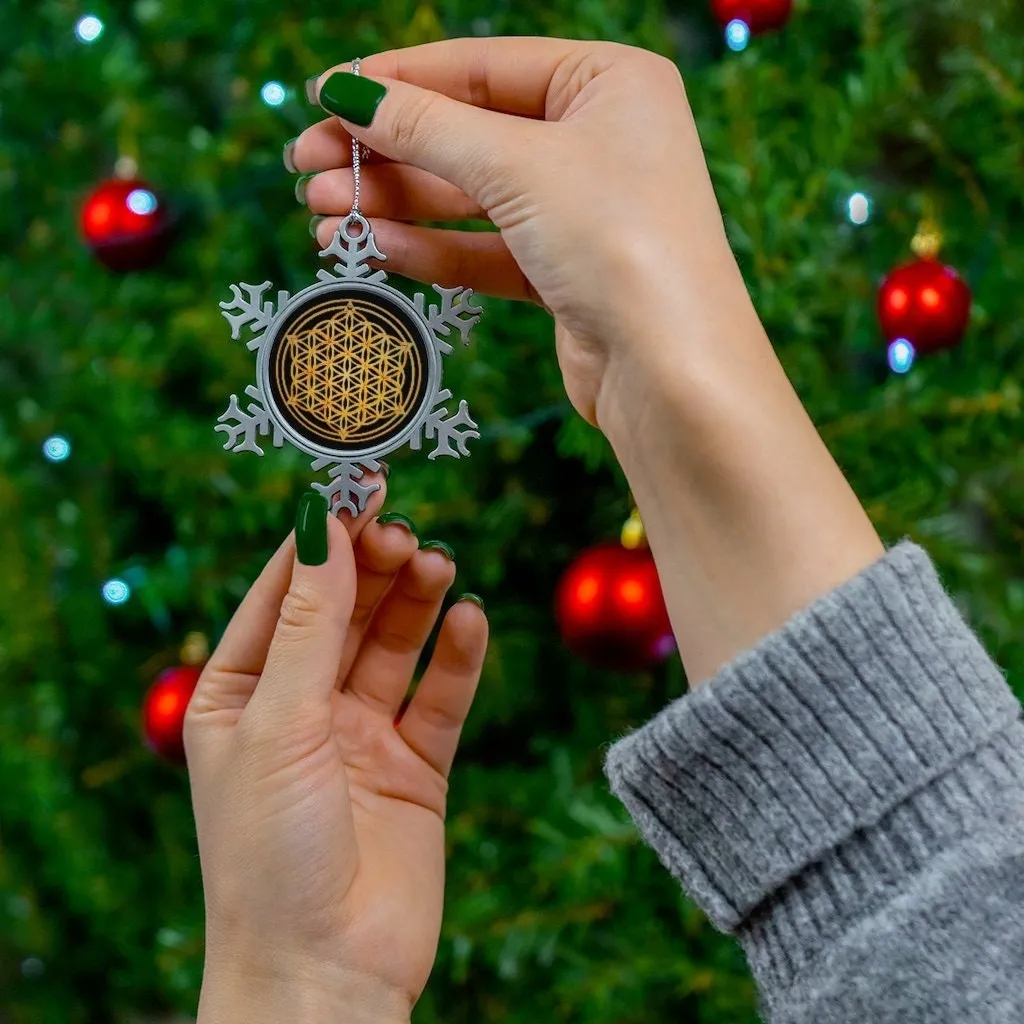 Pewter Snowflake Flower of Life Silver/Gold Sacred Geometry Ornament,Gift for Birthday/Christmas/Meditation/Housewarming/Graduation/Yoga Rm