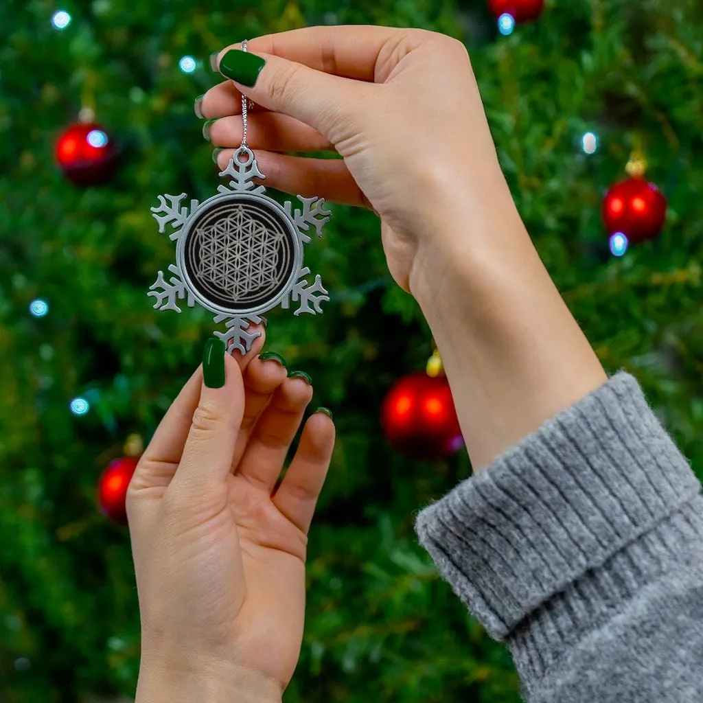 Pewter Snowflake Flower of Life Silver/Gold Sacred Geometry Ornament,Gift for Birthday/Christmas/Meditation/Housewarming/Graduation/Yoga Rm