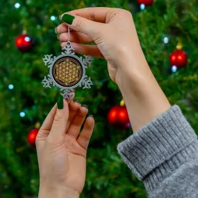 Pewter Snowflake Flower of Life Silver/Gold Sacred Geometry Ornament,Gift for Birthday/Christmas/Meditation/Housewarming/Graduation/Yoga Rm