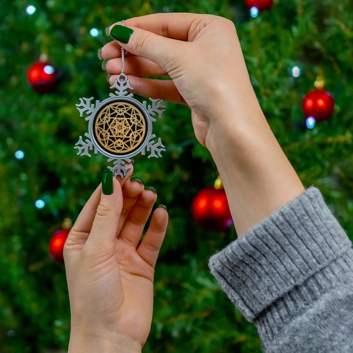 Pewter Snowflake Metatron Cube Silver/Gold Sacred Geometry Ornament,Gift for Birthday/Christmas/Meditation/Housewarming/Graduation/Yoga