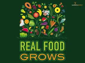 Real Food Grows Health Fair Banner 48" X 36" Vinyl - Wellness Fair Banner - Fruits and Vegetables - Kids - Adults