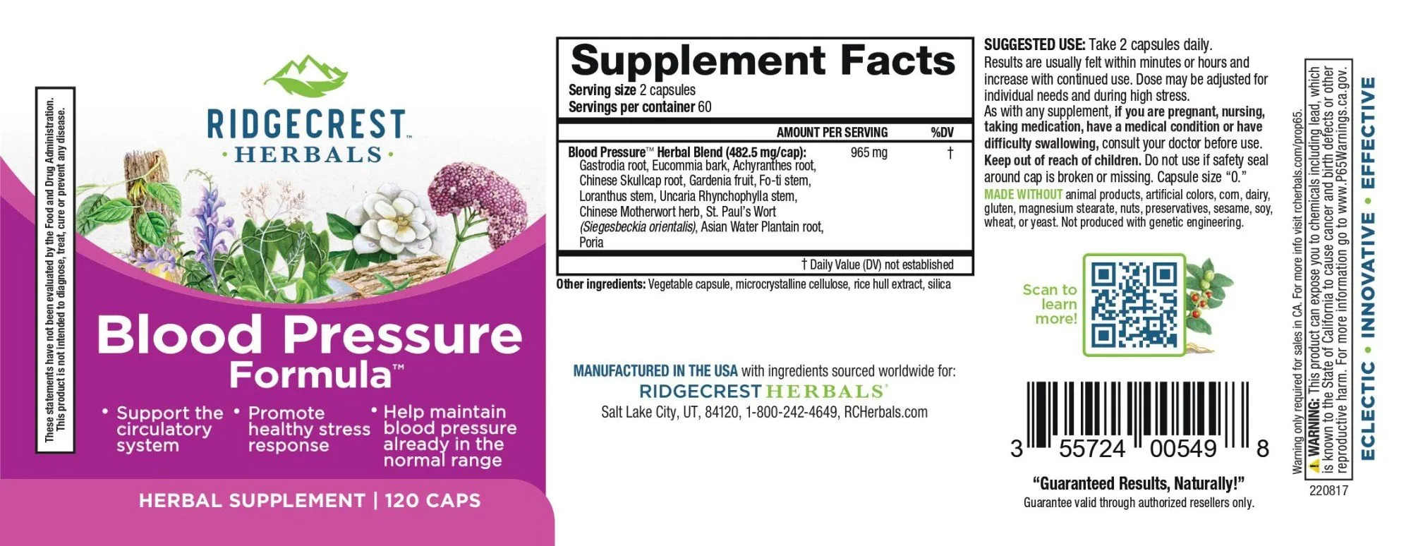 Ridgecrest Herbals Blood Pressure Formula 120 VegCap