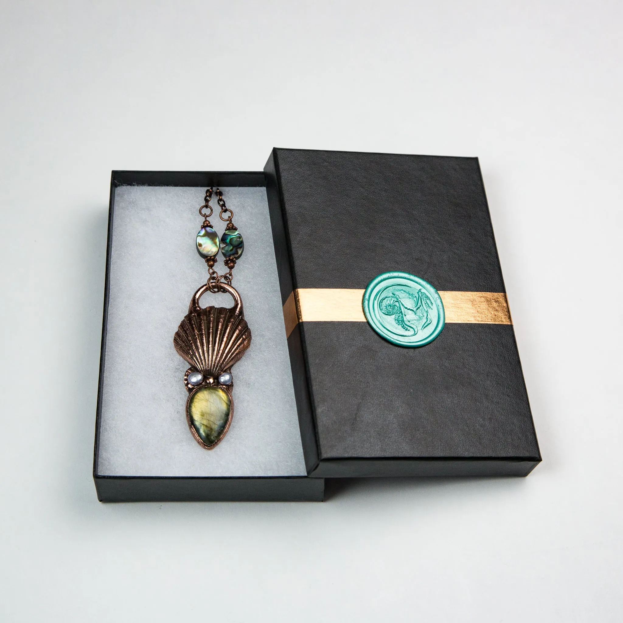 Scallop Shell and Labradorite Pendant