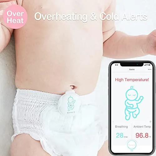 Sense-U Baby Breathing Monitor - HSA/FSA Approved - with Movement Temperature Smart Sensors: Tracks Baby's Breathing, Rollover Movement, Ambient Temperature with Audio Alerts on Smartphone (Green)