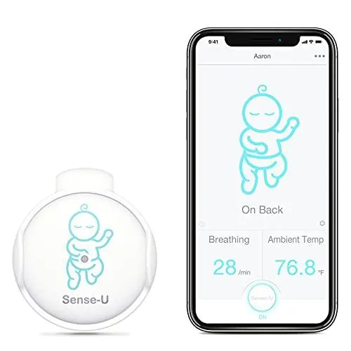 Sense-U Baby Breathing Monitor - HSA/FSA Approved - with Movement Temperature Smart Sensors: Tracks Baby's Breathing, Rollover Movement, Ambient Temperature with Audio Alerts on Smartphone (Green)