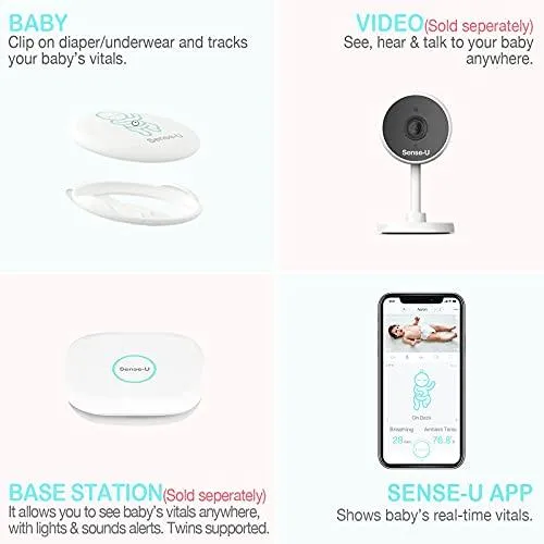 Sense-U Baby Breathing Monitor - HSA/FSA Approved - with Movement Temperature Smart Sensors: Tracks Baby's Breathing, Rollover Movement, Ambient Temperature with Audio Alerts on Smartphone (Green)