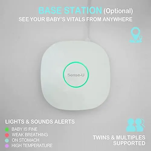 Sense-U Baby Breathing Monitor - HSA/FSA Approved - with Movement Temperature Smart Sensors: Tracks Baby's Breathing, Rollover Movement, Ambient Temperature with Audio Alerts on Smartphone (Green)
